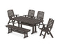 POLYWOOD Nautical Highback 6-Piece Dining Set with Trestle Legs and Bench — Vintage Coffee