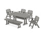 POLYWOOD Nautical Lowback 6-Piece Dining Set with Trestle Legs and Bench — Slate Grey