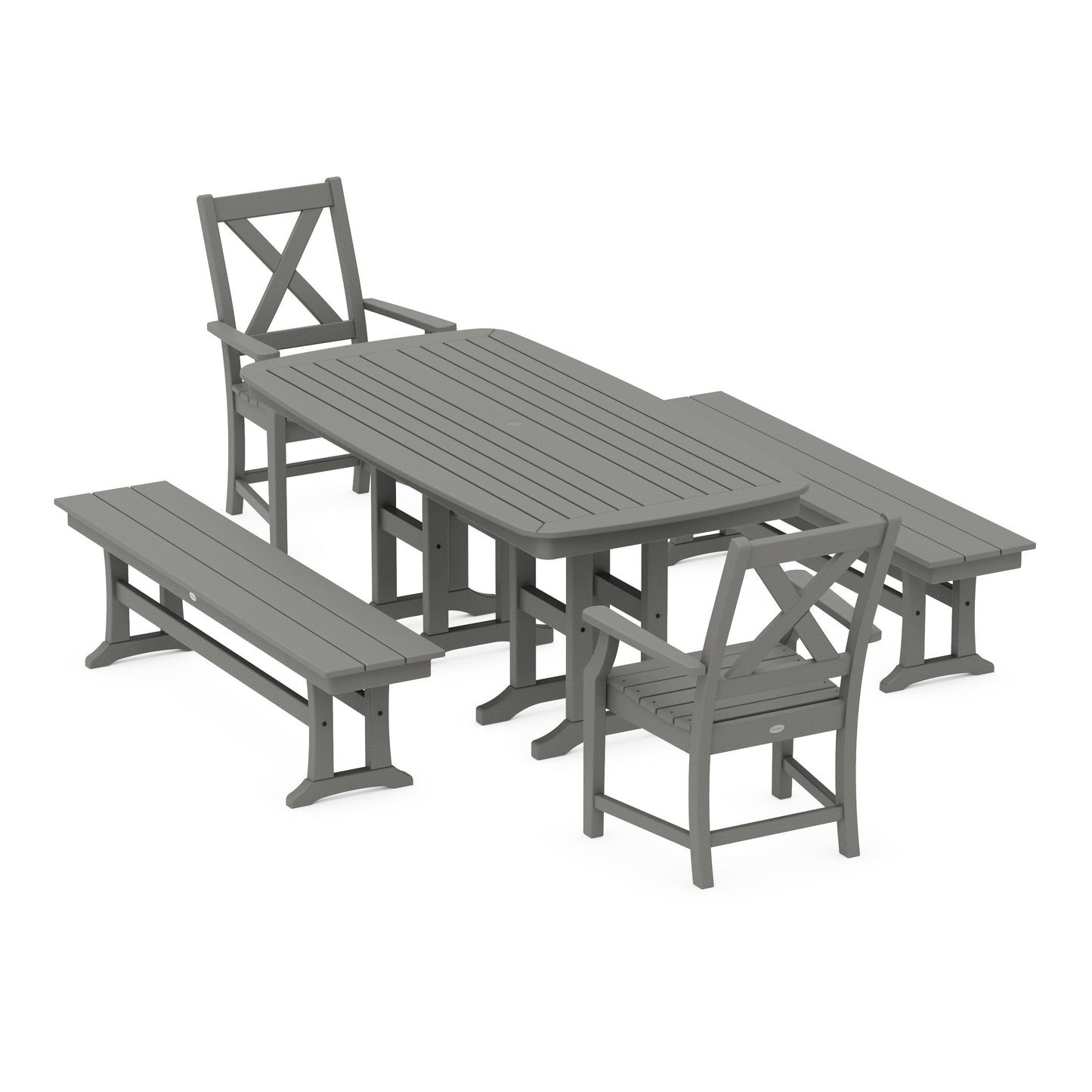 POLYWOOD Braxton 5-Piece Dining Set with Benches — Slate Grey