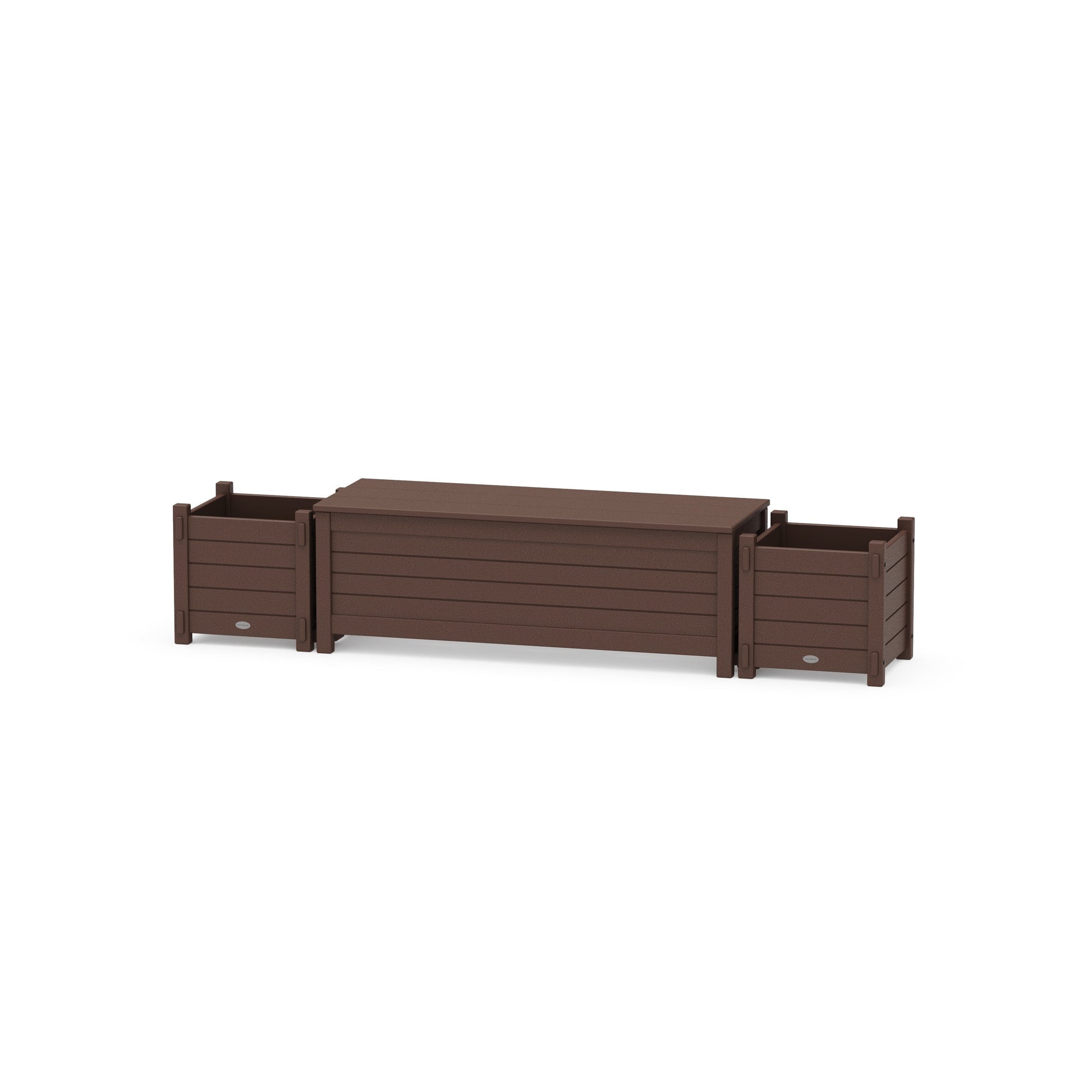 POLYWOOD 48" Nautical Straight Planter Storage Bench Set — Mahogany