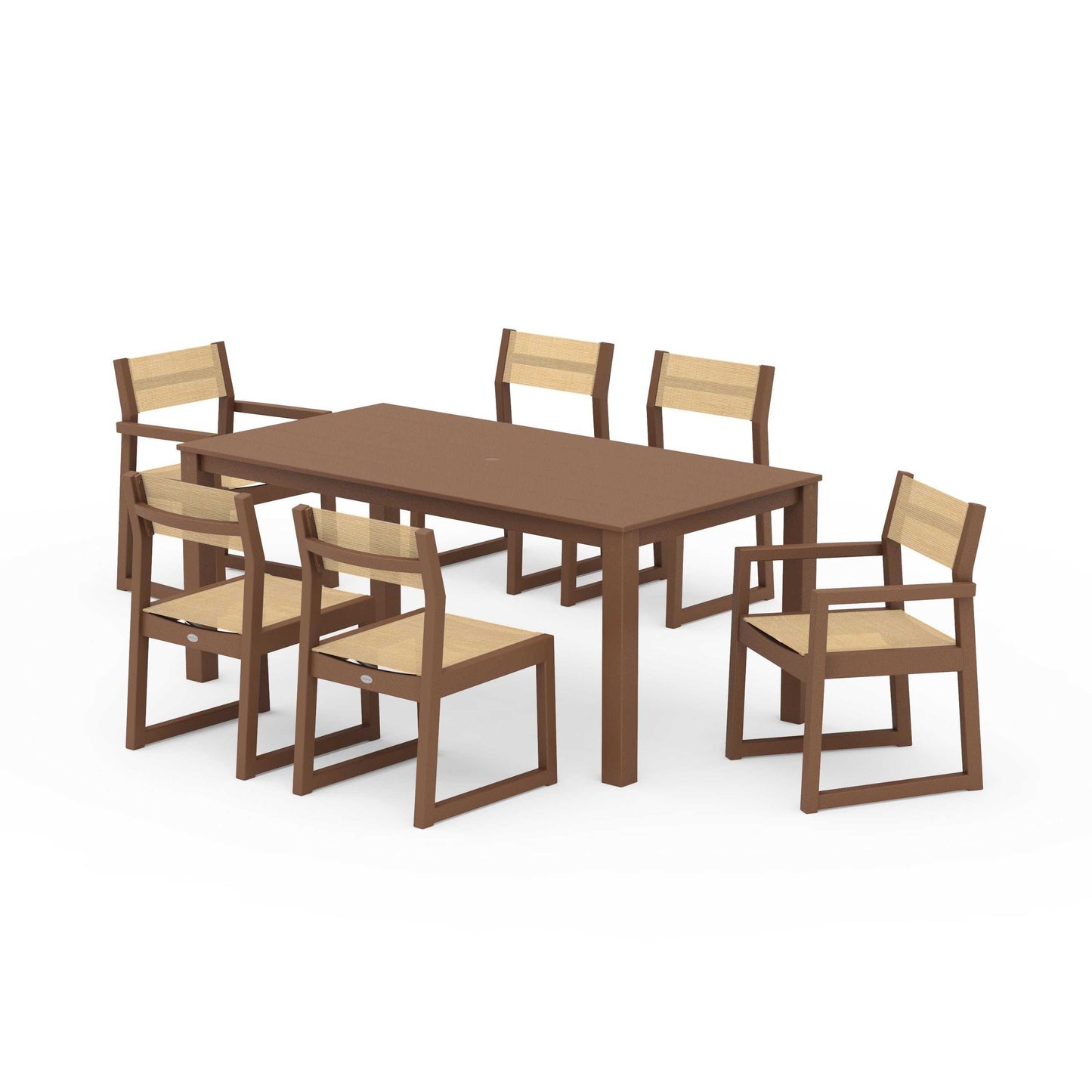 POLYWOOD EDGE Sling 7-Piece Parsons Dining Set — Teak / Dupioni Apricot Sling