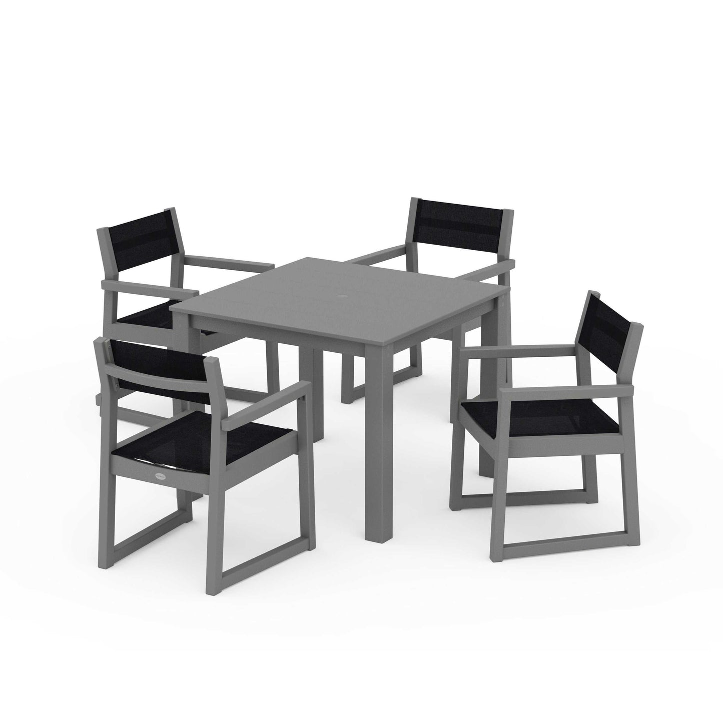 POLYWOOD EDGE Sling Arm Chair 5-Piece Parsons Dining Set — Slate Grey / Black Sling