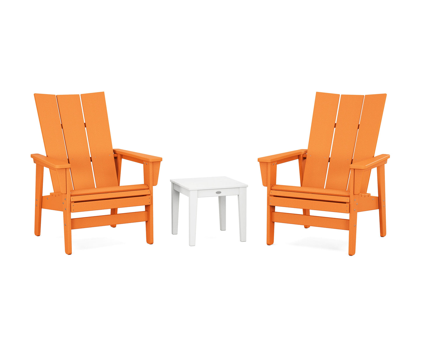 POLYWOOD 3-Piece Modern Grand Upright Adirondack Set — Tangerine / White