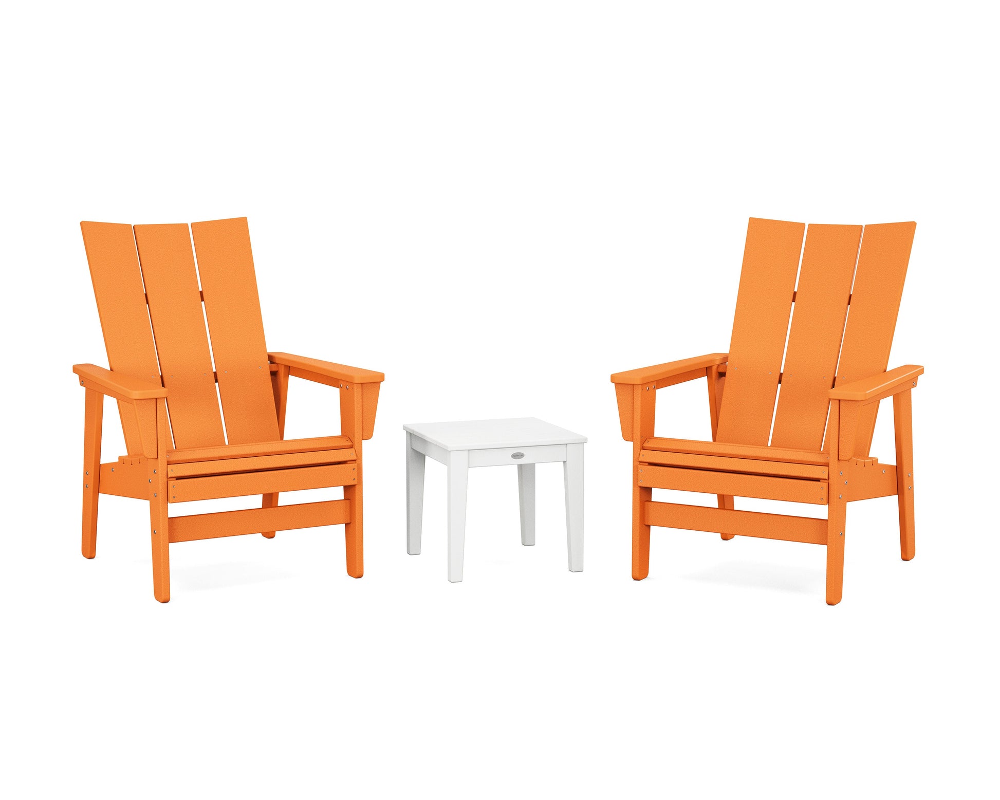 POLYWOOD 3-Piece Modern Grand Upright Adirondack Set — Tangerine / White