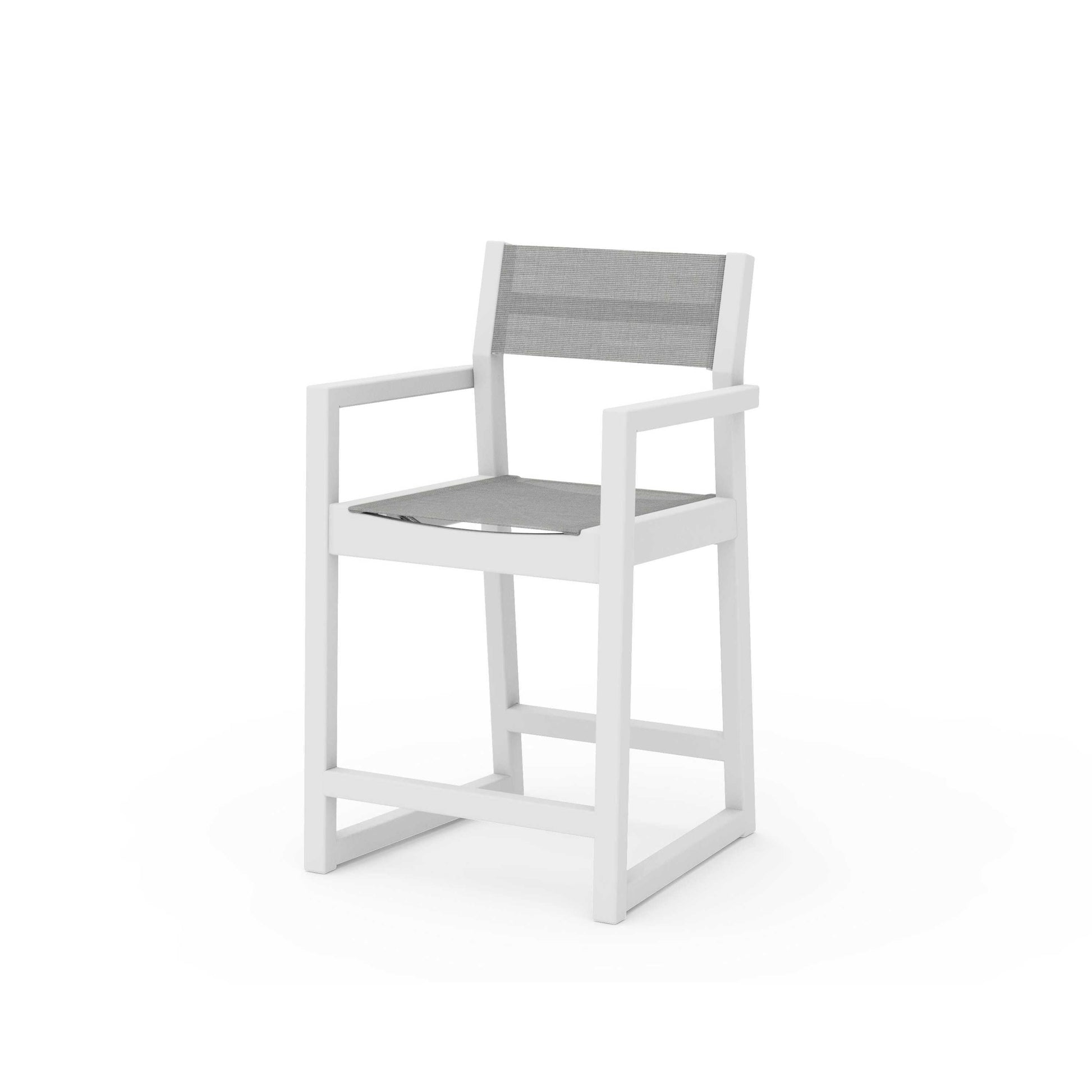 POLYWOOD EDGE Sling Counter Arm Chair — White / Metallic Sling