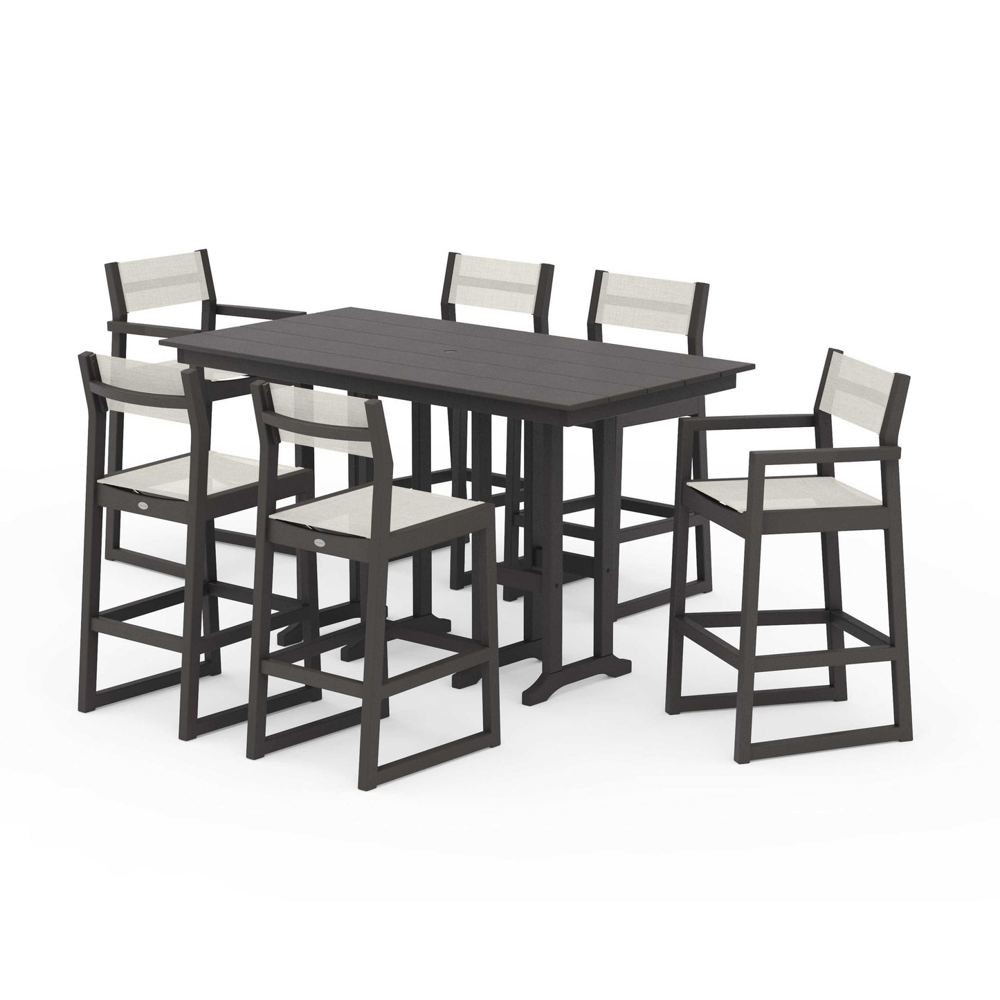 POLYWOOD EDGE Sling 7-Piece Farmhouse Bar Set — Vintage Coffee / Parchment Sling