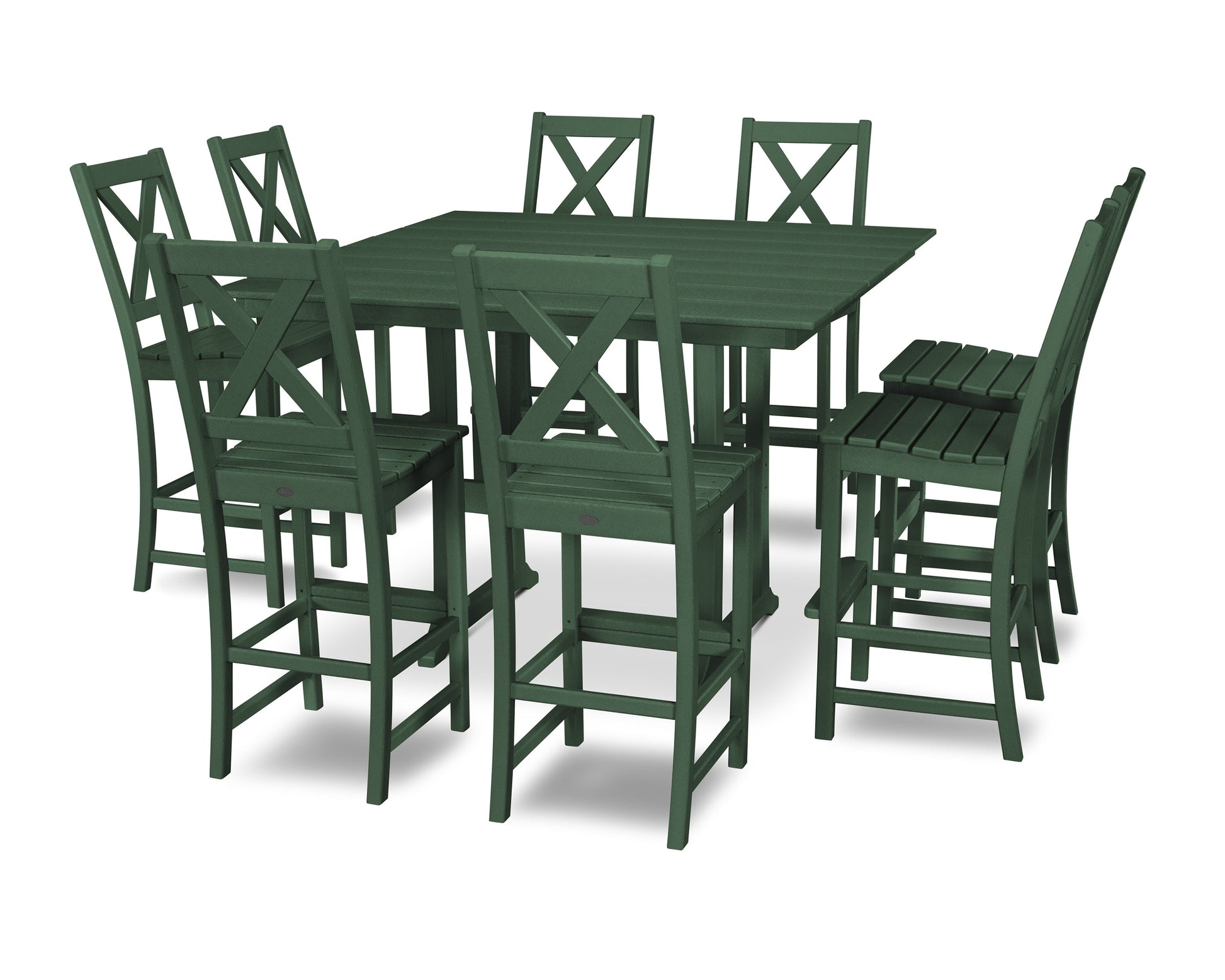 POLYWOOD Braxton 9-Piece Farmhouse Trestle Bar Set — Green
