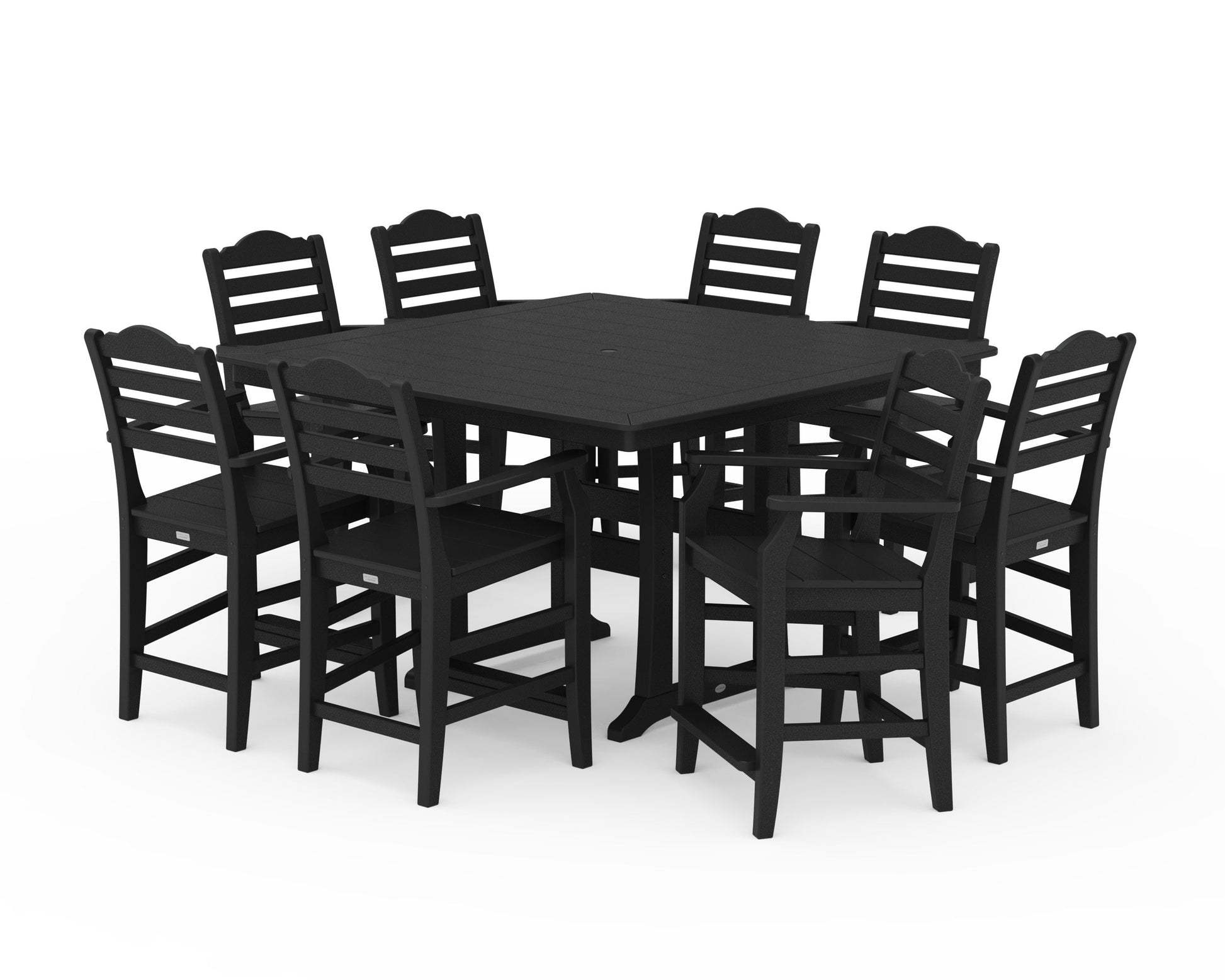 POLYWOOD Savannah 9-Piece Square Counter Set with Trestle Legs — Black