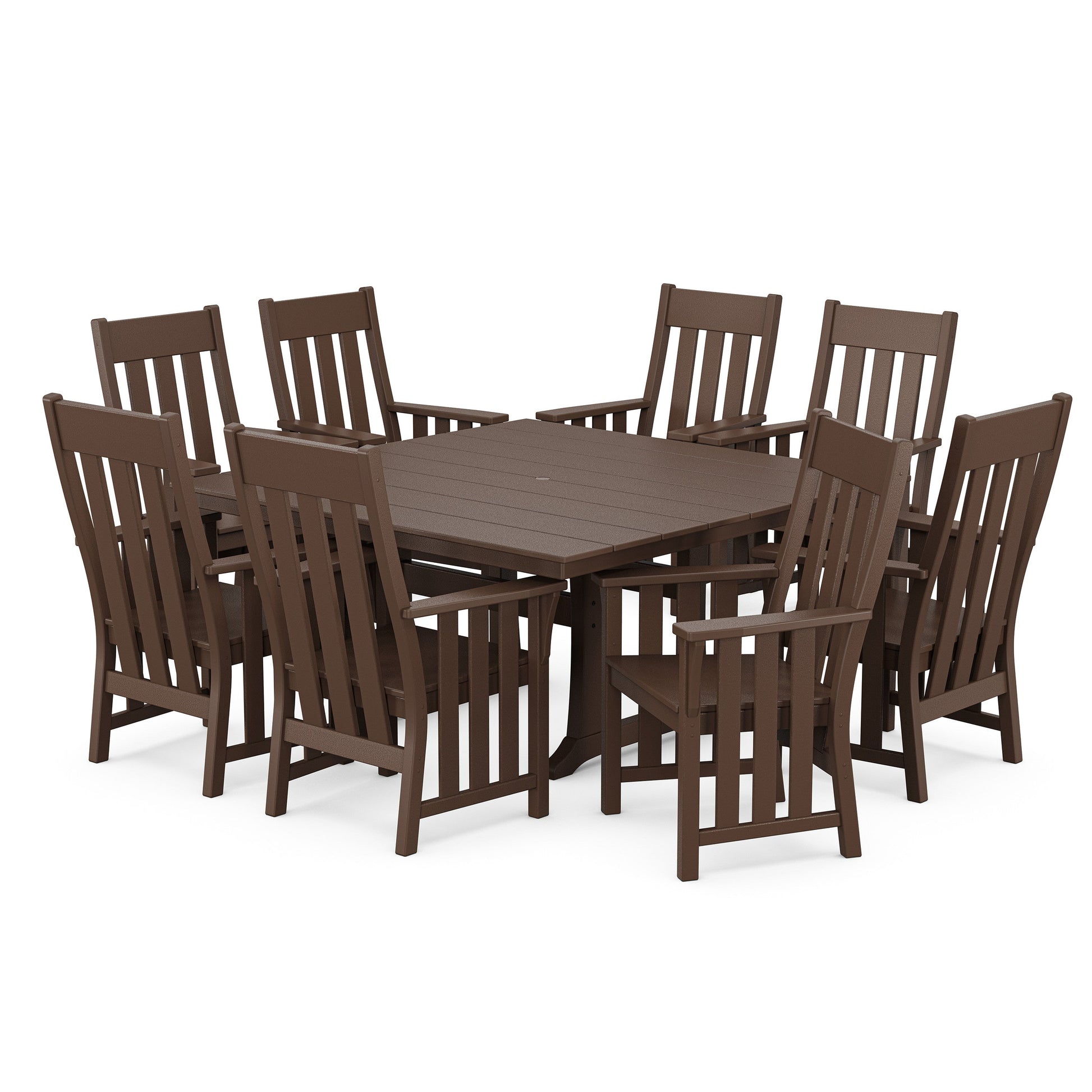 POLYWOOD Acadia 9-Piece Square Farmhouse Dining Set with Trestle Legs — Mahogany