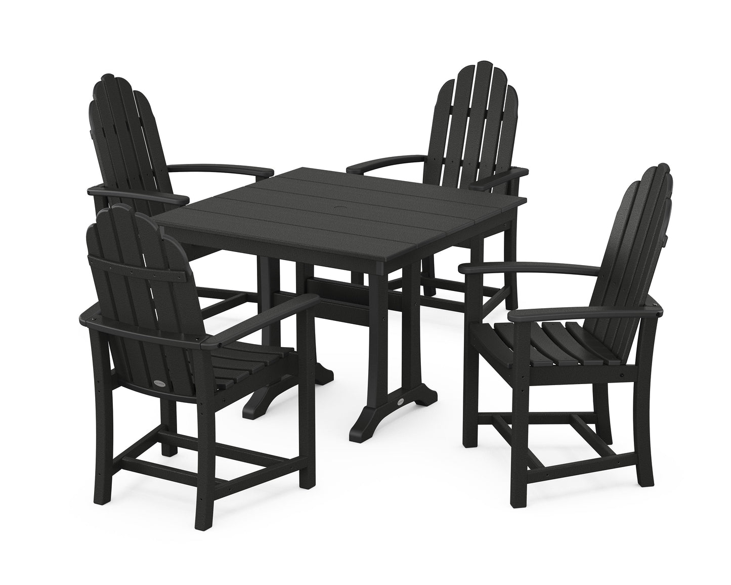 POLYWOOD Classic Adirondack 5-Piece Farmhouse Dining Set With Trestle Legs — Black