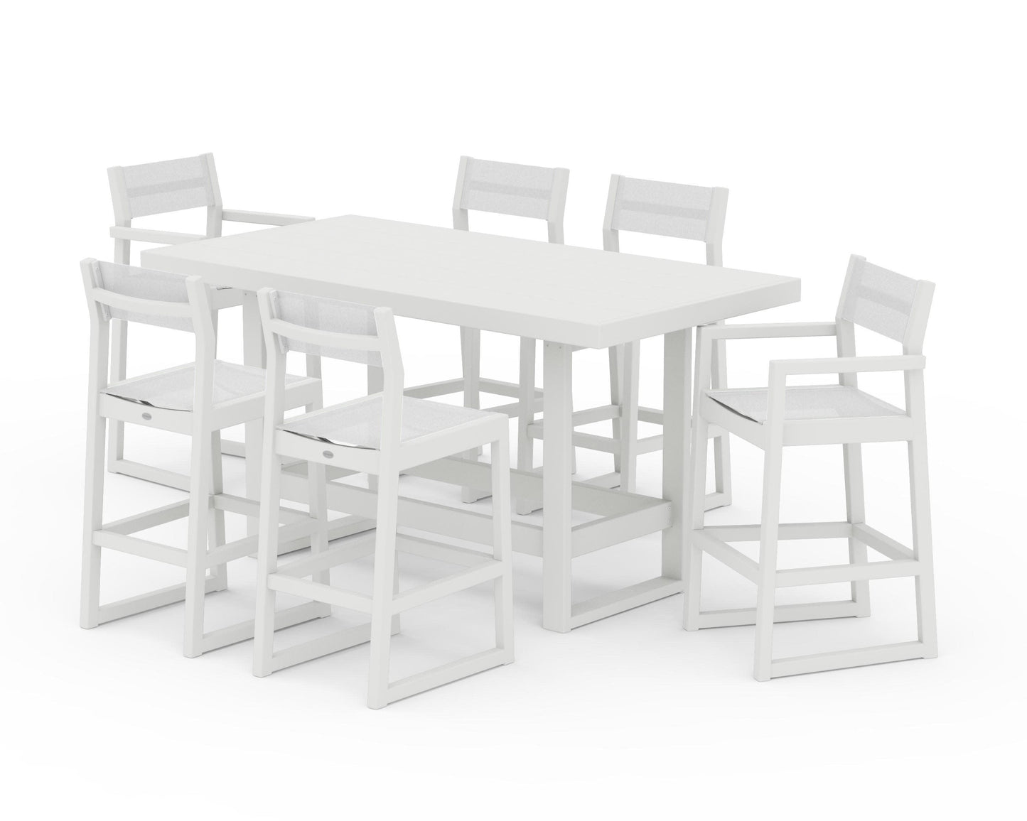 POLYWOOD EDGE Sling 7-Piece Bar Table Set — Vintage White / White Sling