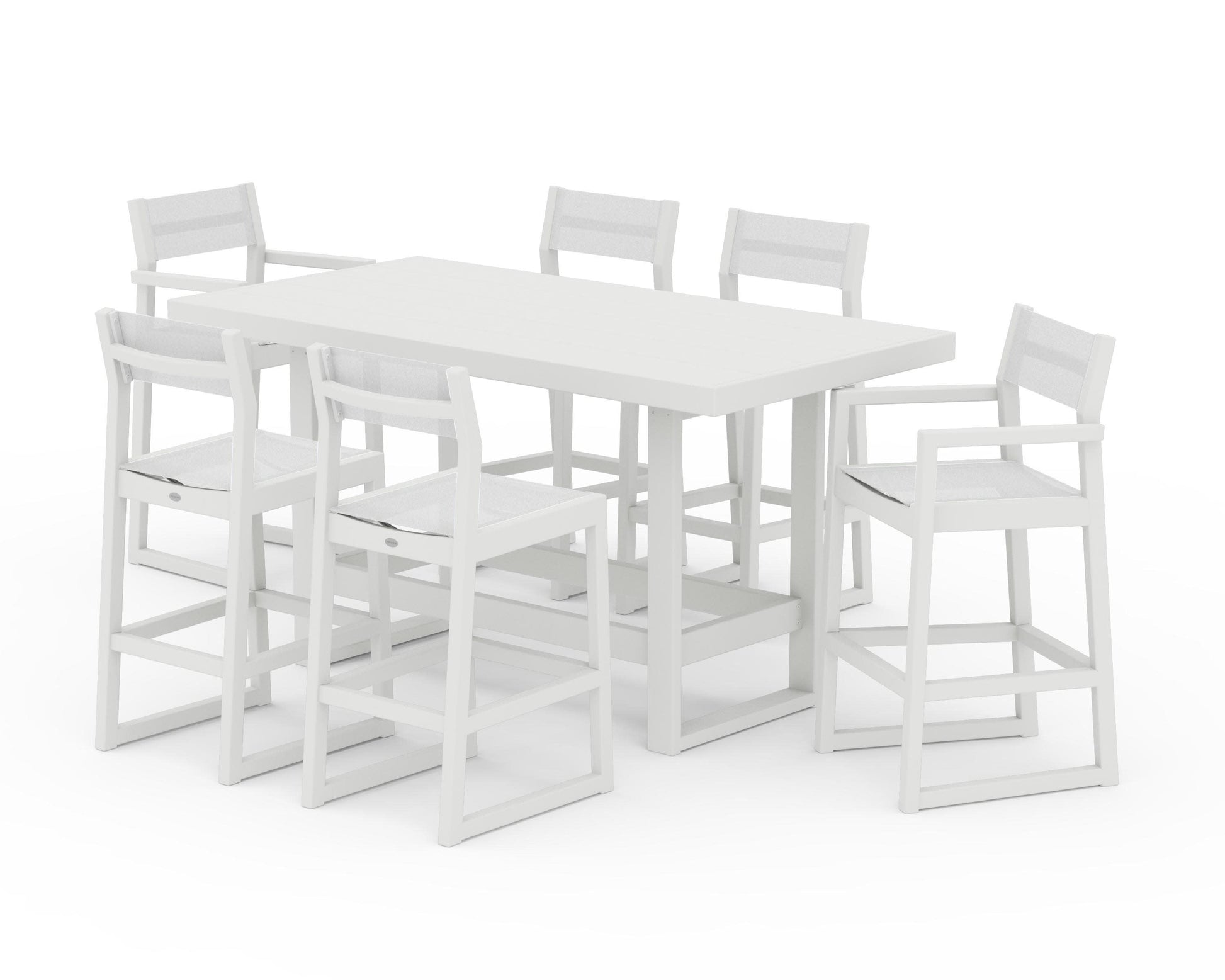 POLYWOOD EDGE Sling 7-Piece Bar Table Set — Vintage White / White Sling