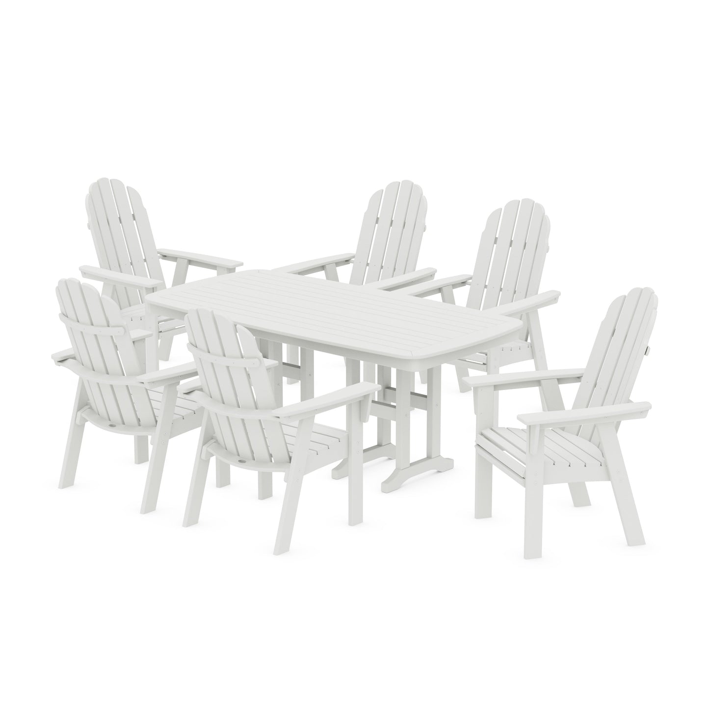 POLYWOOD Vineyard Curveback Adirondack Chair 7-Piece Dining Set — Vintage White