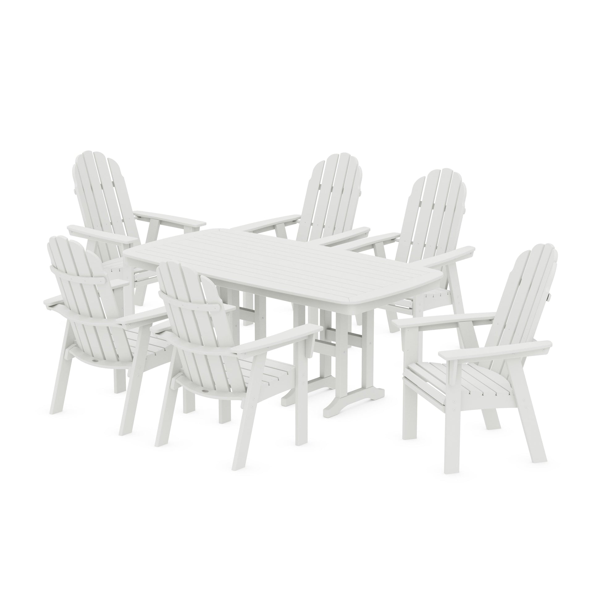 POLYWOOD Vineyard Curveback Adirondack Chair 7-Piece Dining Set — Vintage White