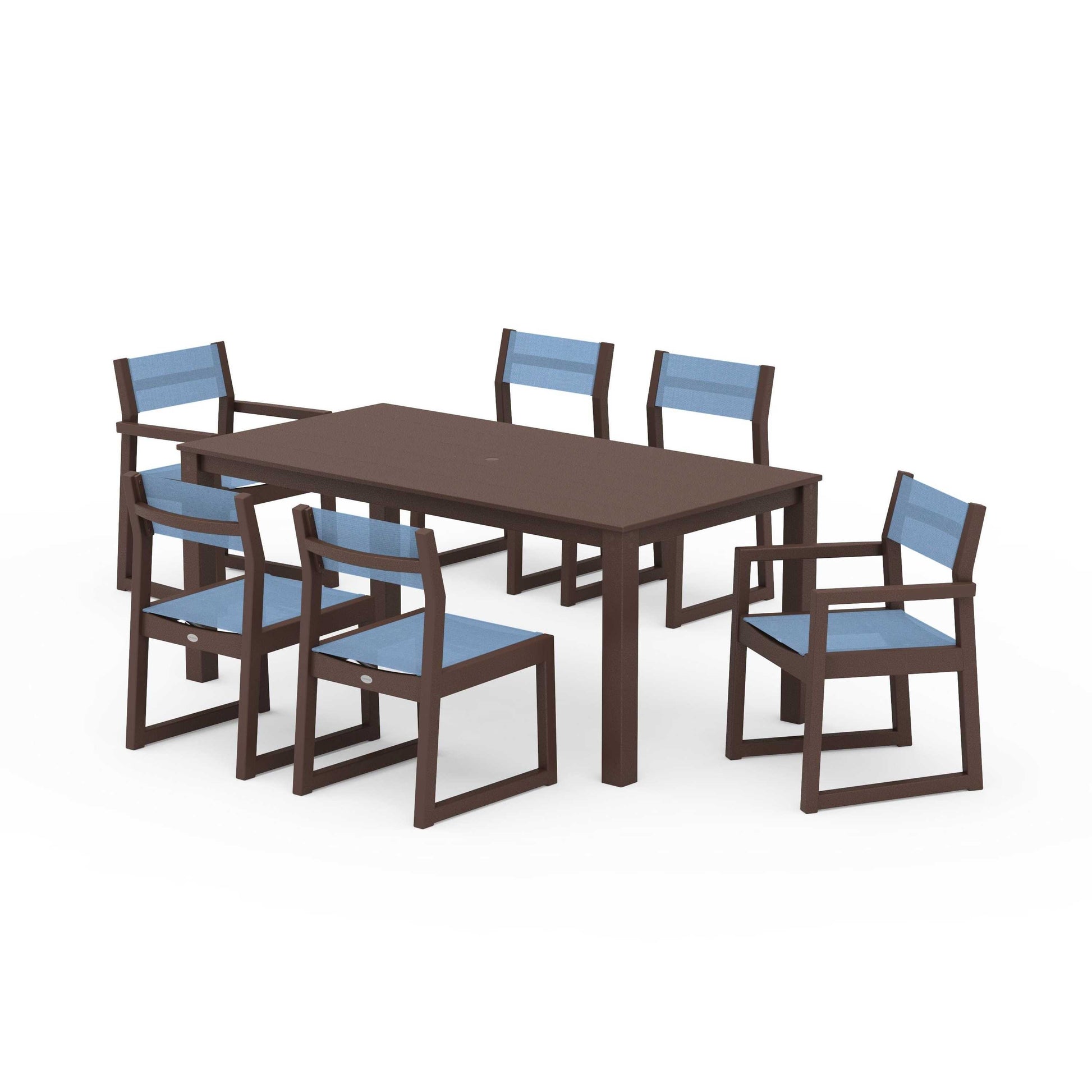 POLYWOOD EDGE Sling 7-Piece Parsons Dining Set — Mahogany / Poolside Sling