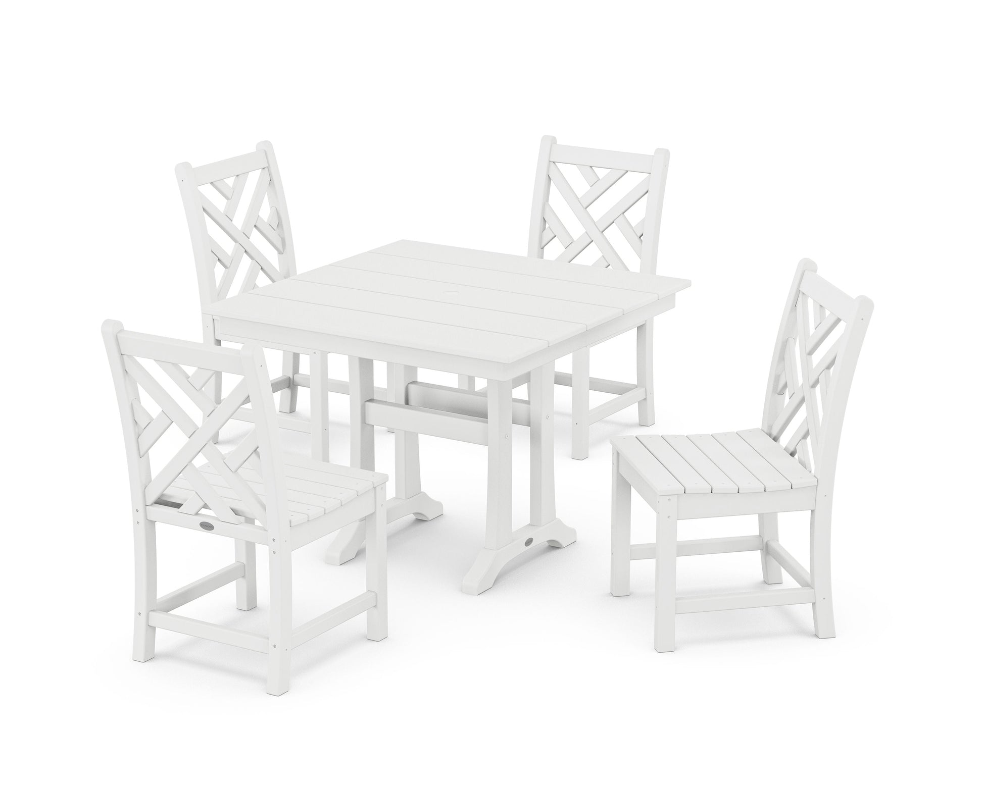 POLYWOOD Chippendale 5-Piece Farmhouse Trestle Side Chair Dining Set — White