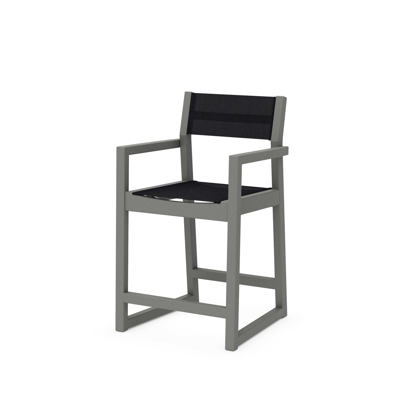 POLYWOOD EDGE Sling Counter Arm Chair — Slate Grey / Black Sling