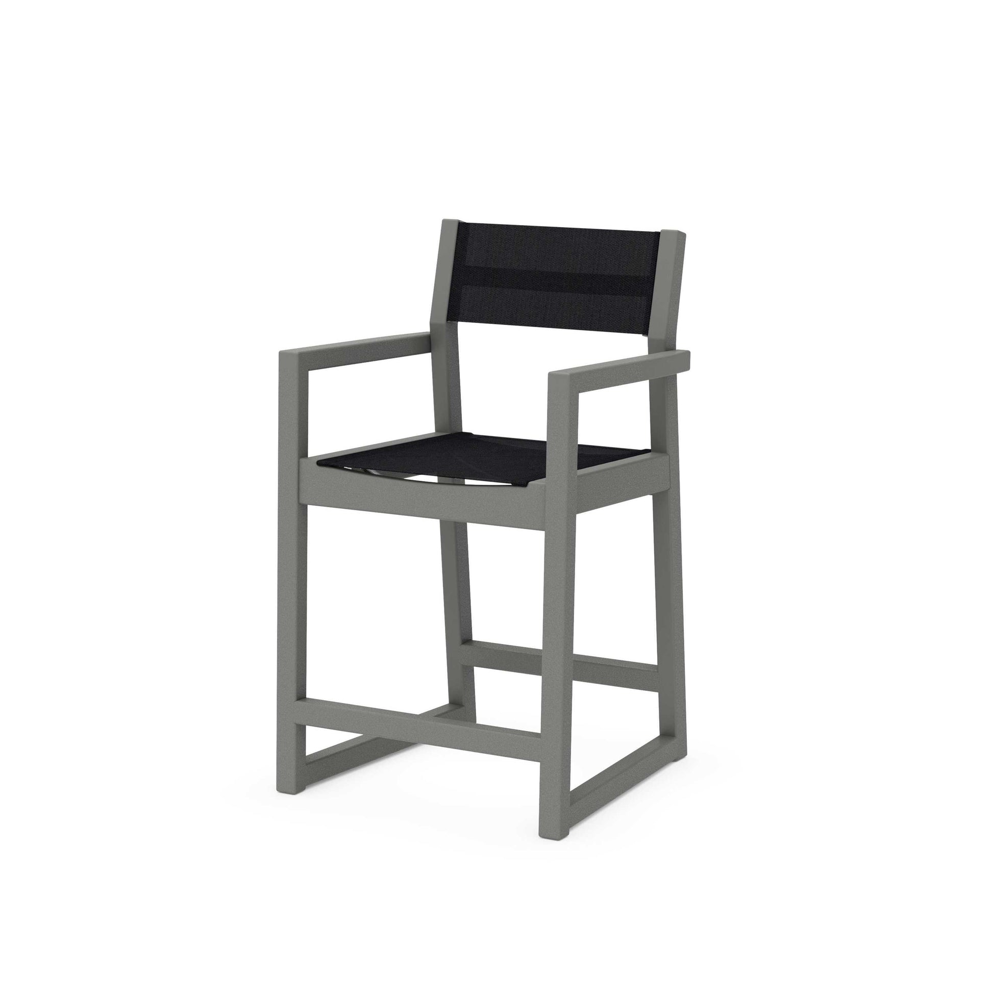 POLYWOOD EDGE Sling Counter Arm Chair — Slate Grey / Black Sling