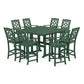POLYWOOD Chinoiserie 9-Piece Square Farmhouse Bar Set with Trestle Legs — Green