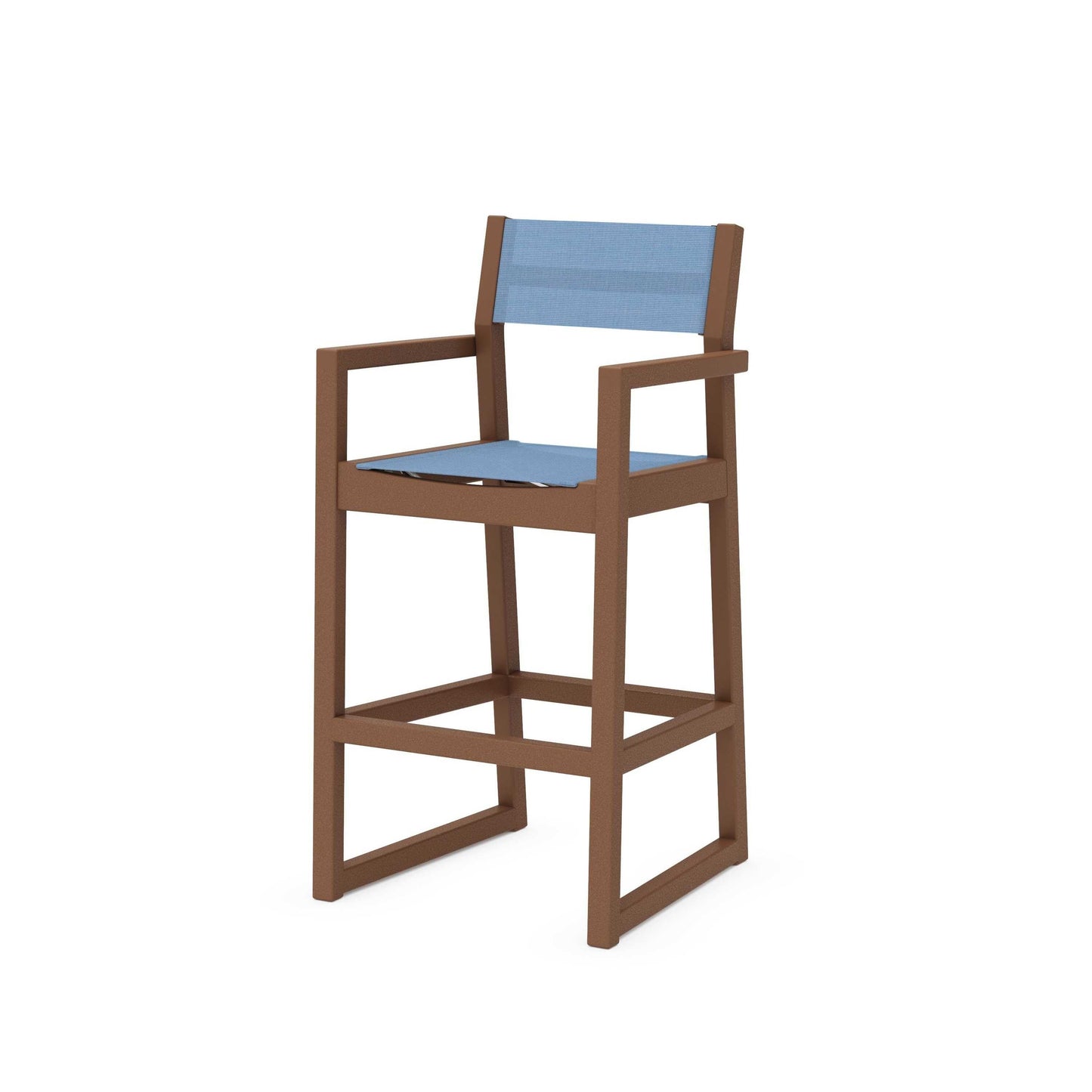 POLYWOOD EDGE Sling Bar Arm Chair — Teak / Poolside Sling