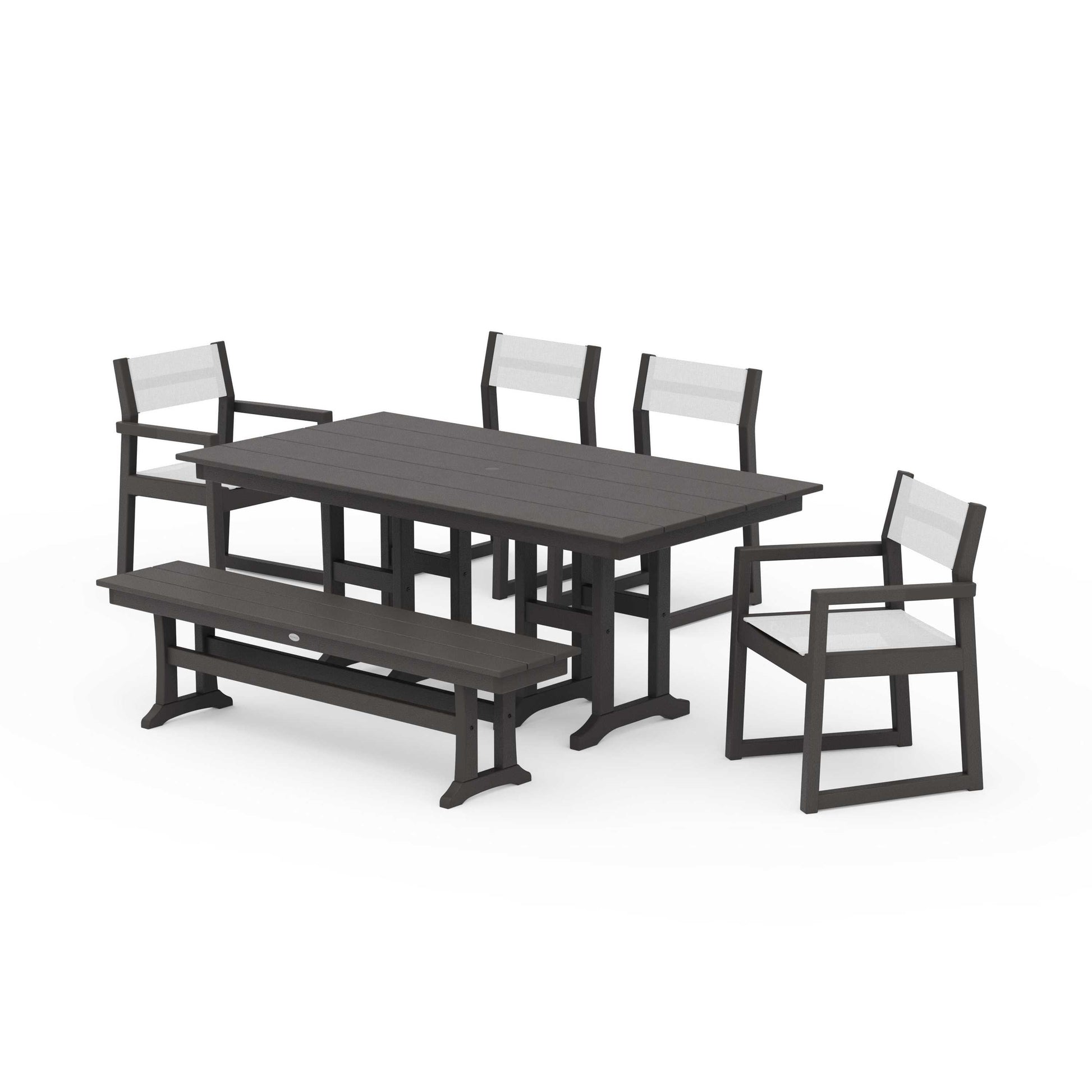POLYWOOD EDGE Sling 6-Piece Farmhouse Dining Set — Vintage Coffee / White Sling