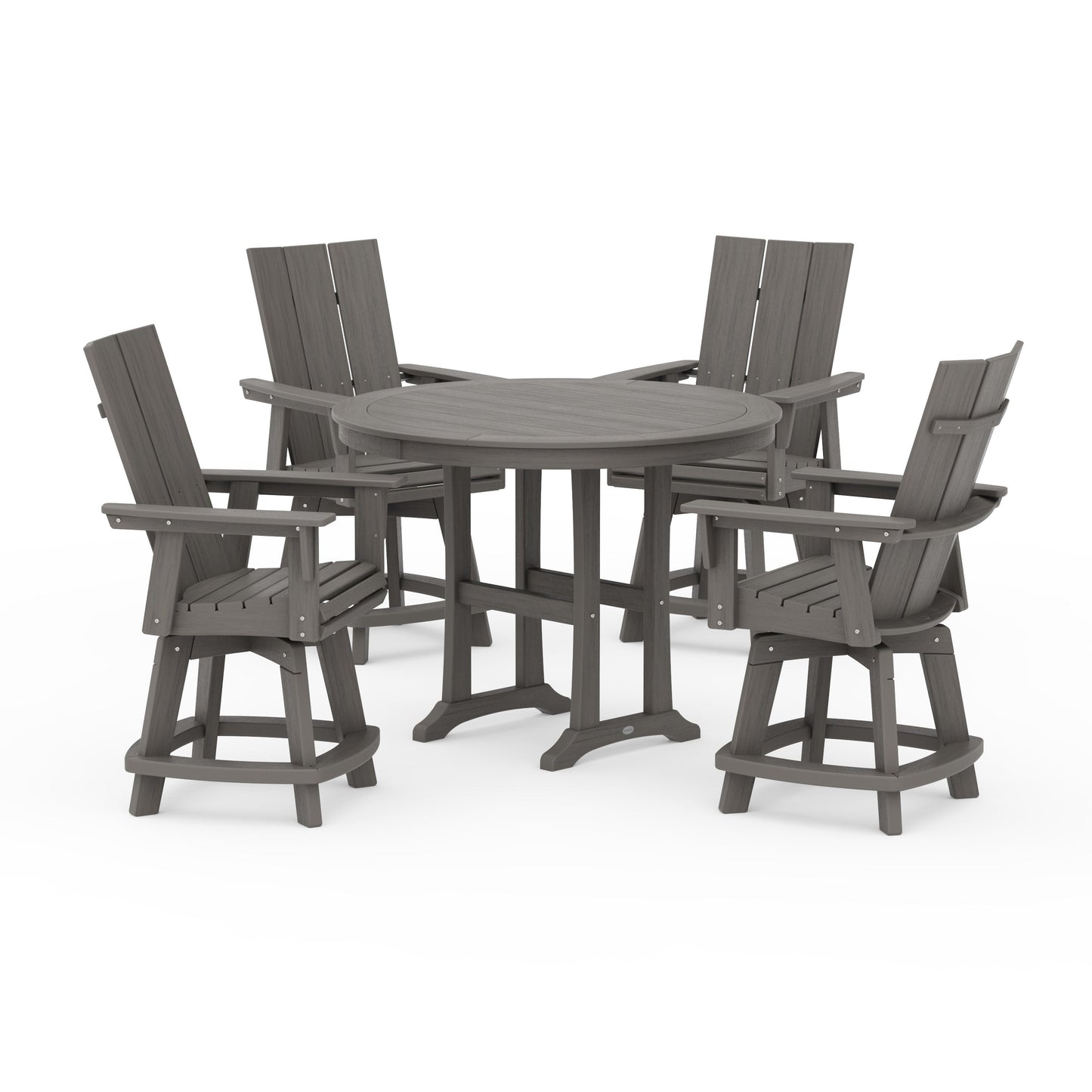 POLYWOOD 5-Piece Modern Swivel Counter Set — Driftwood