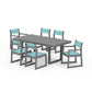 POLYWOOD EDGE Sling 7-Piece Dining Set — Slate Grey / Dupioni Aquamarine Sling
