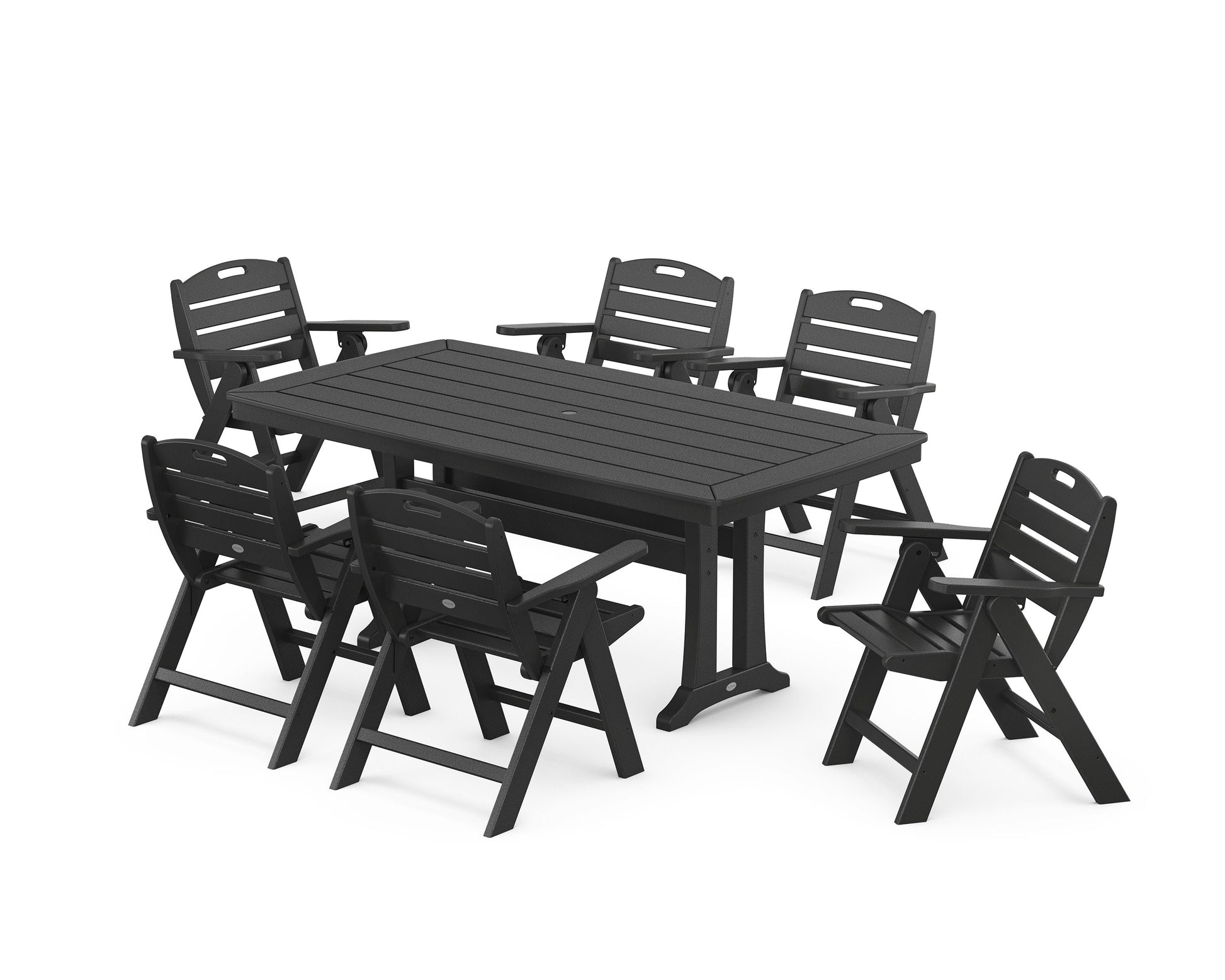 POLYWOOD Nautical Lowback 7-Piece Dining Set with Trestle Legs — Black