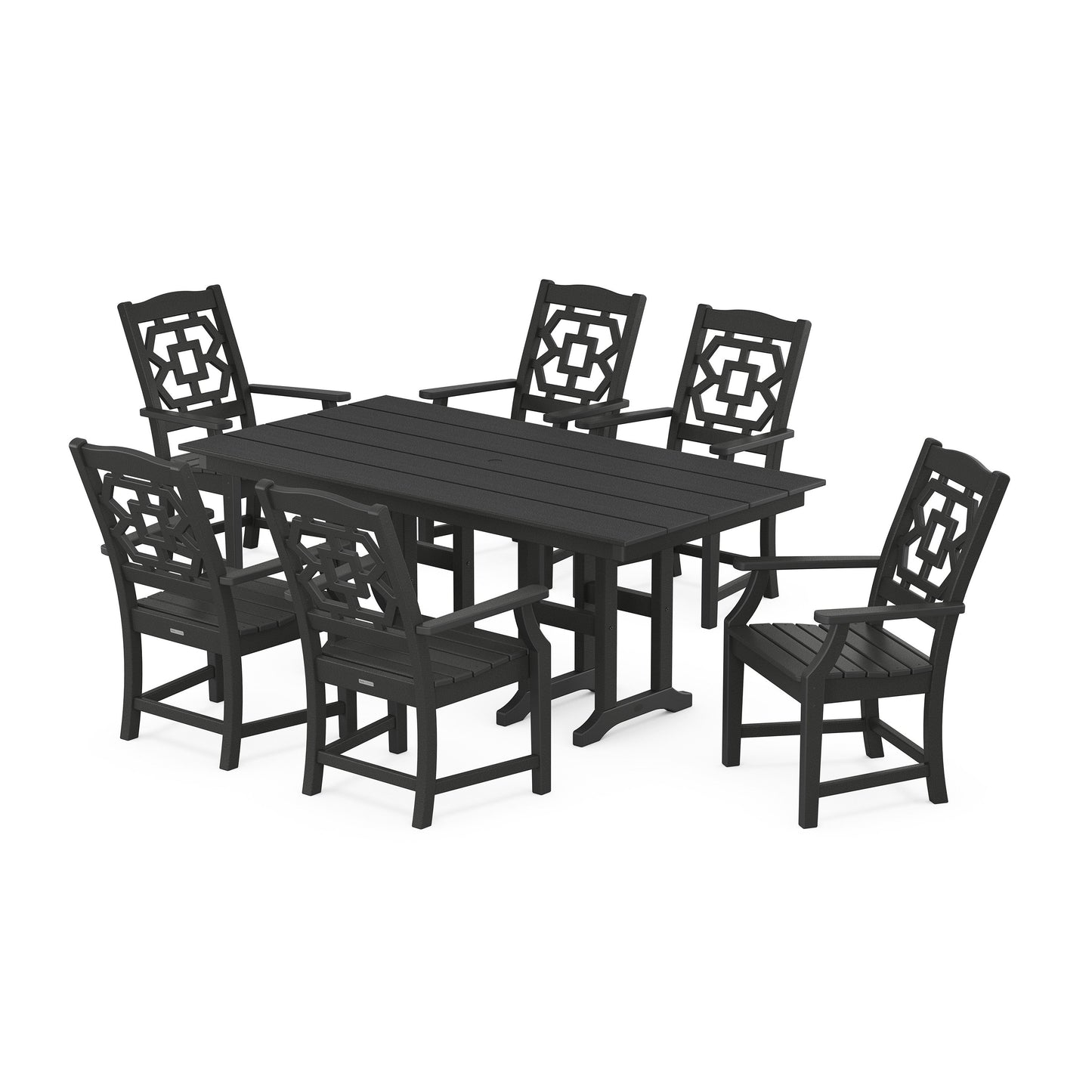 POLYWOOD Chinoiserie Arm Chair 7-Piece Farmhouse Dining Set — Black