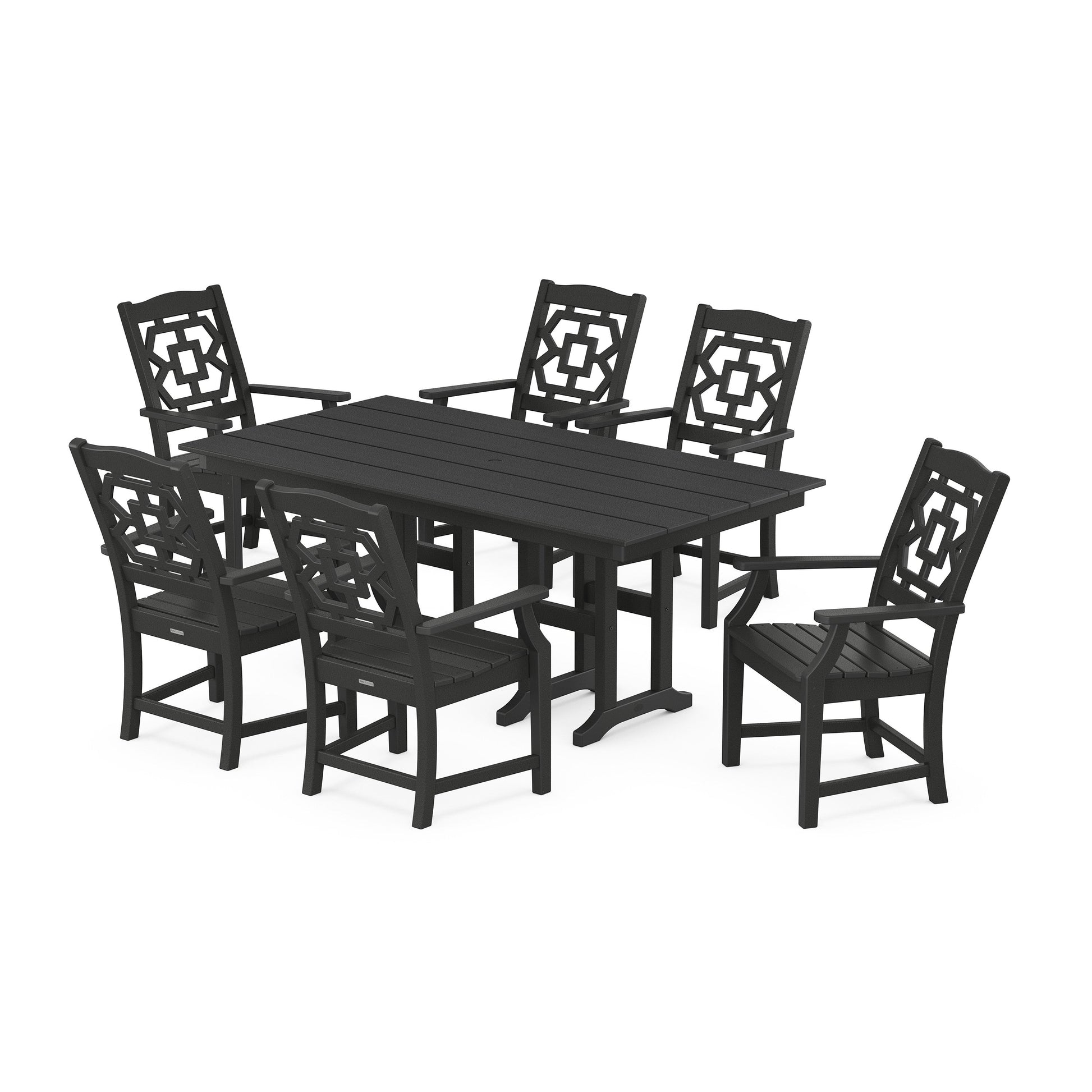 POLYWOOD Chinoiserie Arm Chair 7-Piece Farmhouse Dining Set — Black