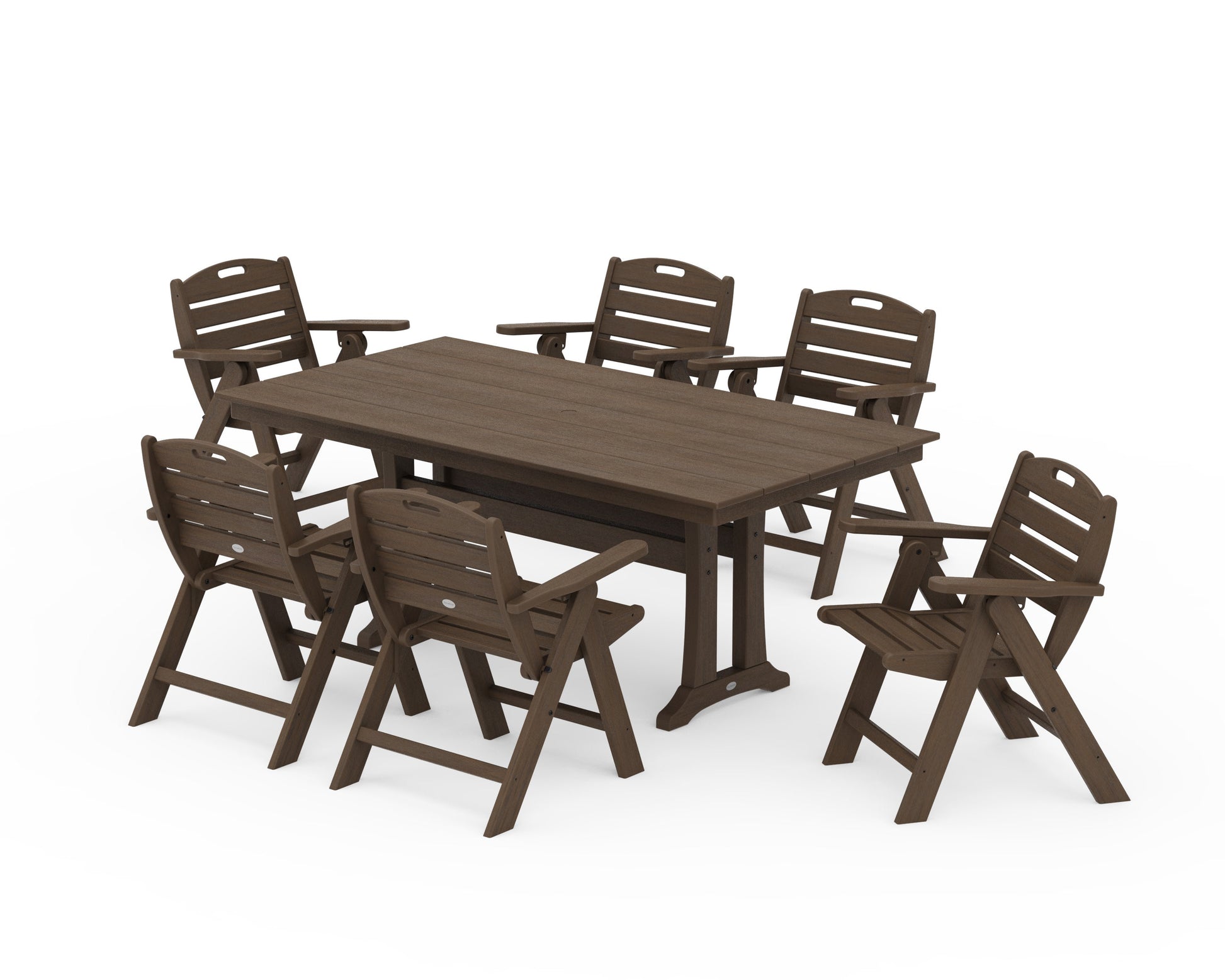 POLYWOOD Nautical Lowback 7-Piece Farmhouse Dining Set with Trestle Legs — Kona