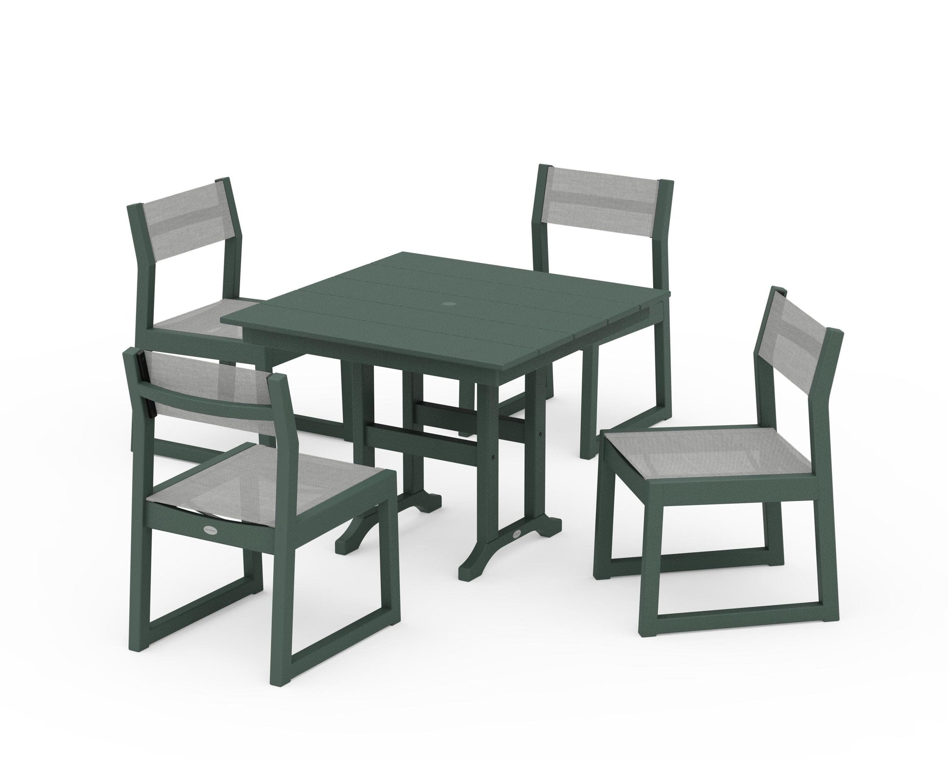 POLYWOOD EDGE Sling Side Chair 5-Piece Farmhouse Dining Set — Green / Metallic Sling