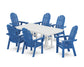 POLYWOOD Vineyard Curveback Adirondack Chair 7-Piece Farmhouse Dining Set — Pacific Blue / White