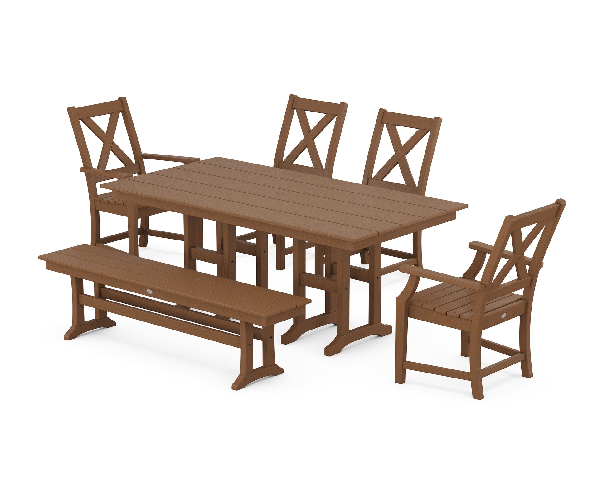 POLYWOOD Braxton 6-Piece Farmhouse Dining Set — Teak