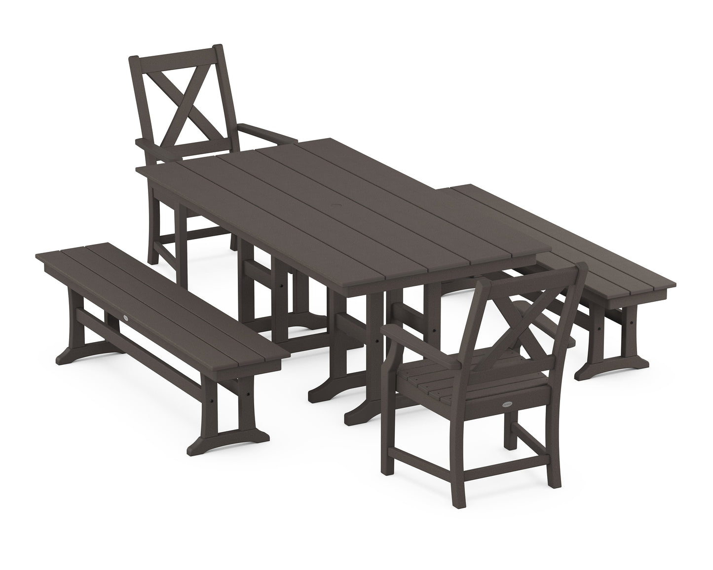 POLYWOOD Braxton 5-Piece Farmhouse Dining Set with Benches — Vintage Coffee