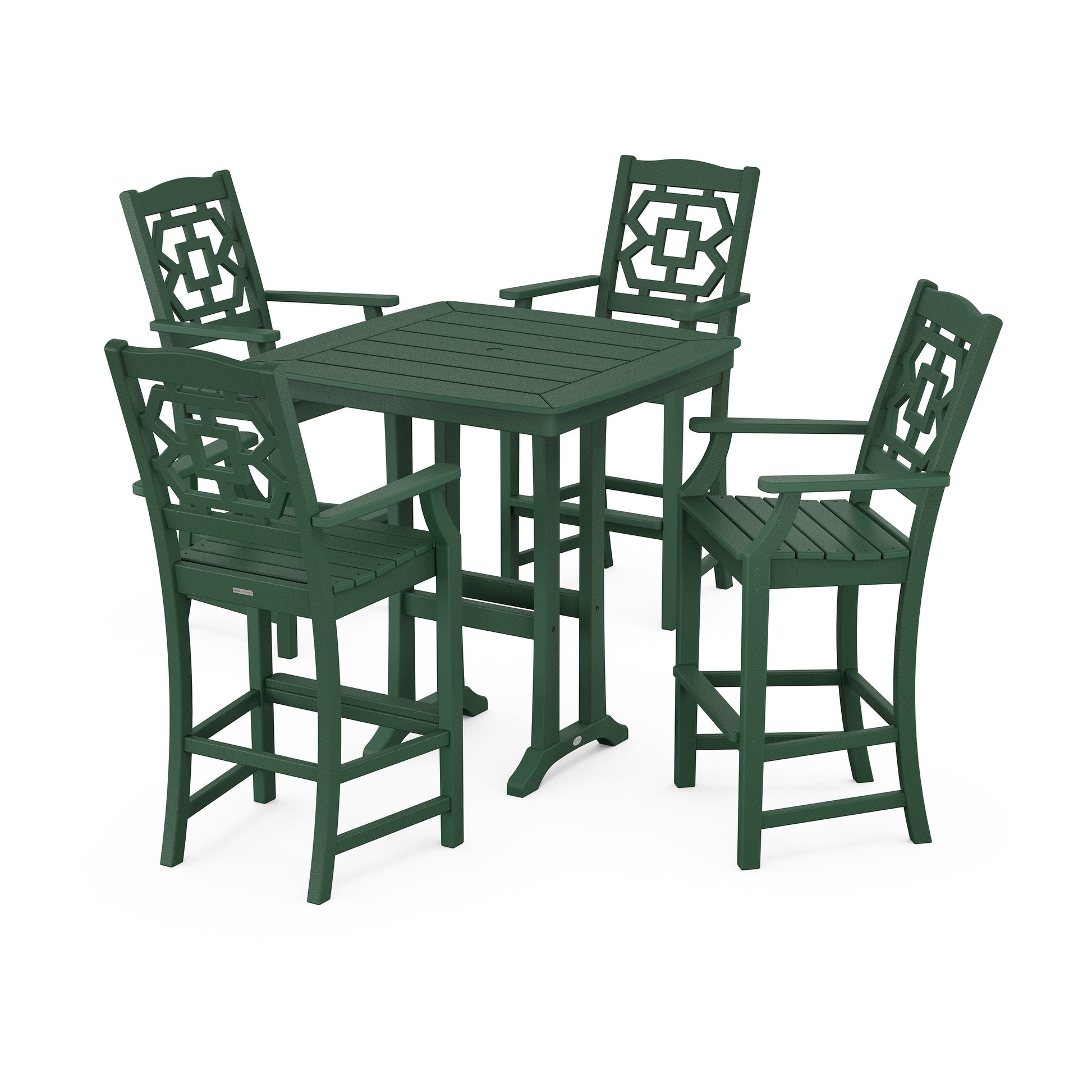 POLYWOOD Chinoiserie 5-Piece Bar Set with Trestle Legs — Green