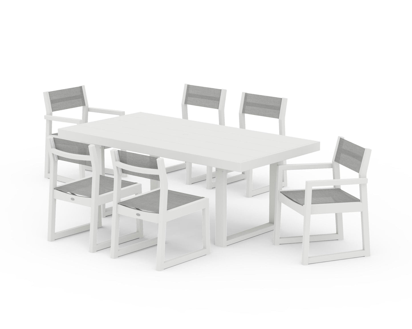 POLYWOOD EDGE Sling 7-Piece Dining Set — Vintage White / Metallic Sling