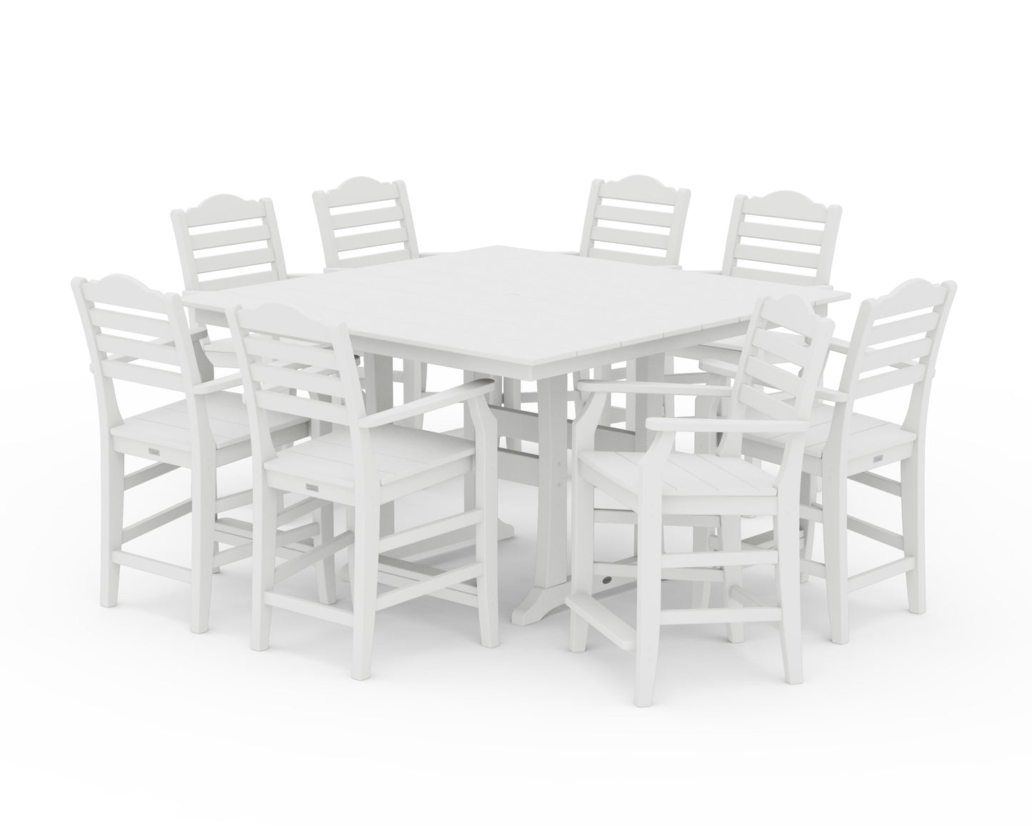 POLYWOOD Savannah 9-Piece Square Farmhouse Counter Set with Trestle Legs — White