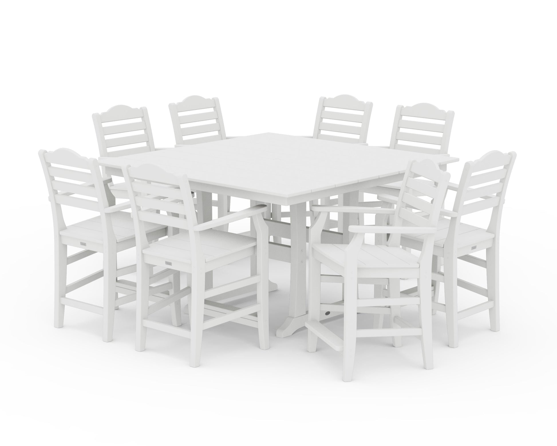 POLYWOOD Savannah 9-Piece Square Farmhouse Counter Set with Trestle Legs — White