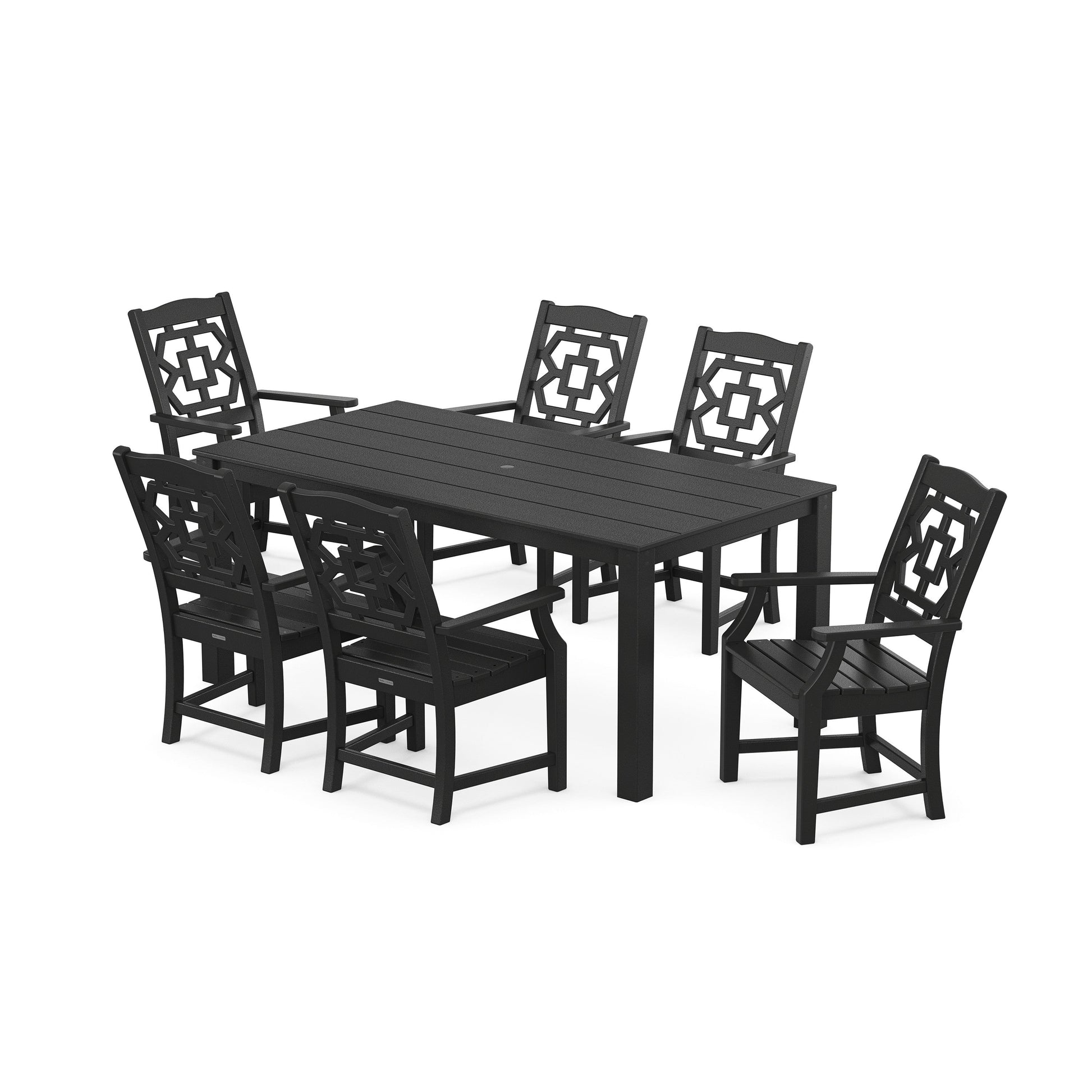 POLYWOOD Chinoiserie Arm Chair 7-Piece Parsons Dining Set — Black