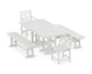 POLYWOOD Chippendale 5-Piece Farmhouse Dining Set with Benches — White