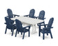 POLYWOOD Vineyard Curveback Adirondack Chair 7-Piece Farmhouse Dining Set with Trestle Legs — Navy / White