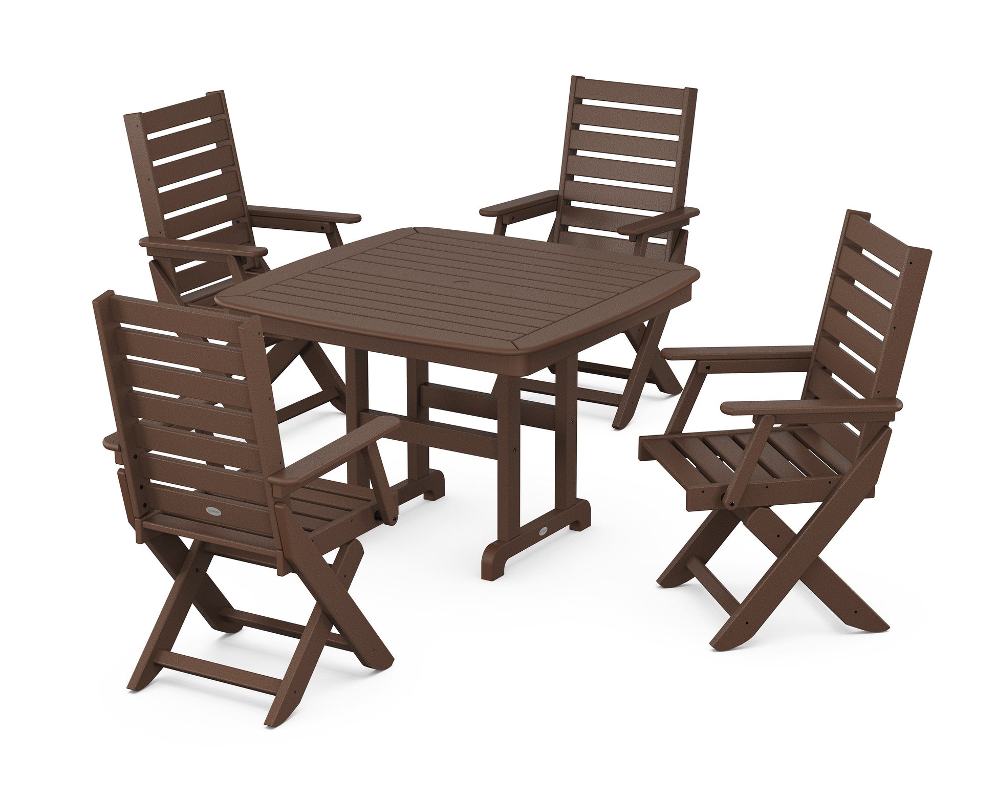 POLYWOOD Captain Folding Chair 5-Piece Dining Set with Trestle Legs — Mahogany