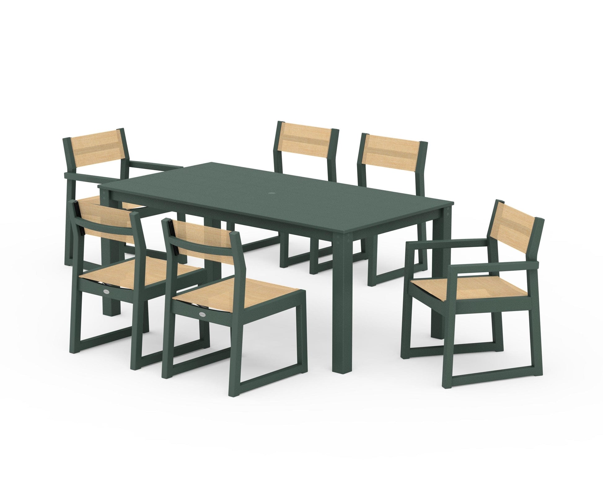 POLYWOOD EDGE Sling 7-Piece Parsons Dining Set — Green / Dupioni Apricot Sling