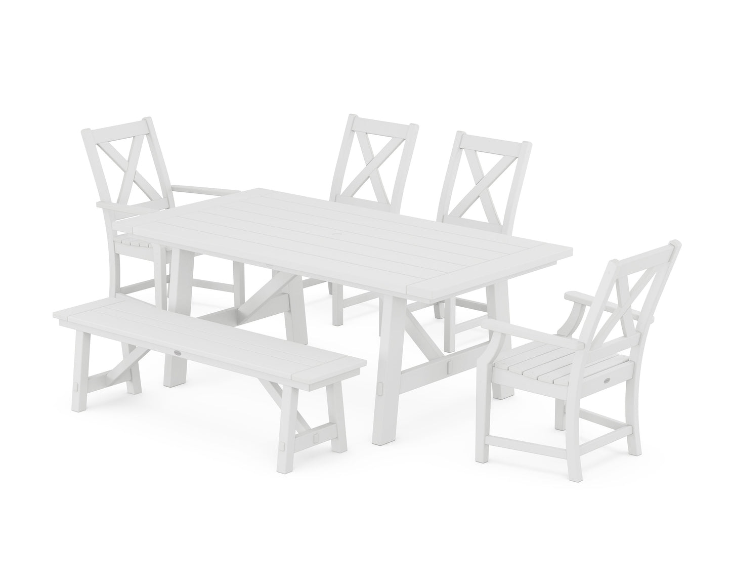 POLYWOOD Braxton 6-Piece Rustic Farmhouse Dining Set With Trestle Legs — White