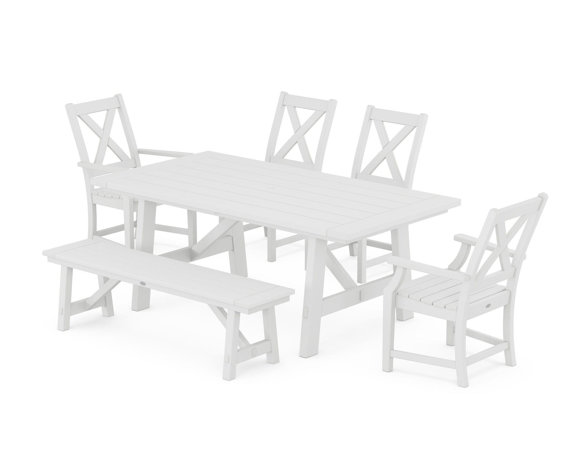 POLYWOOD Braxton 6-Piece Rustic Farmhouse Dining Set With Trestle Legs — White