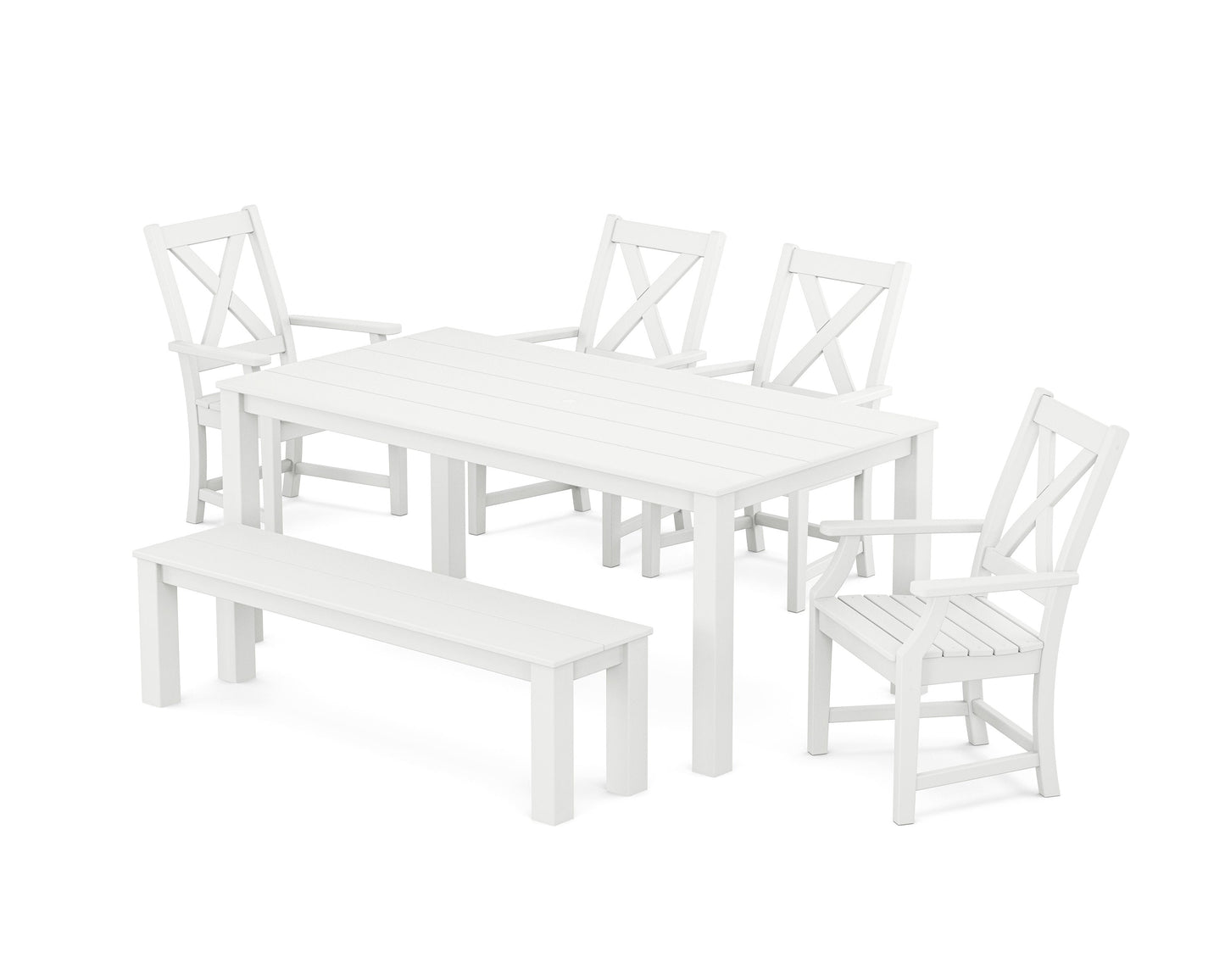 POLYWOOD Braxton 6-Piece Parsons Dining Set with Bench — White