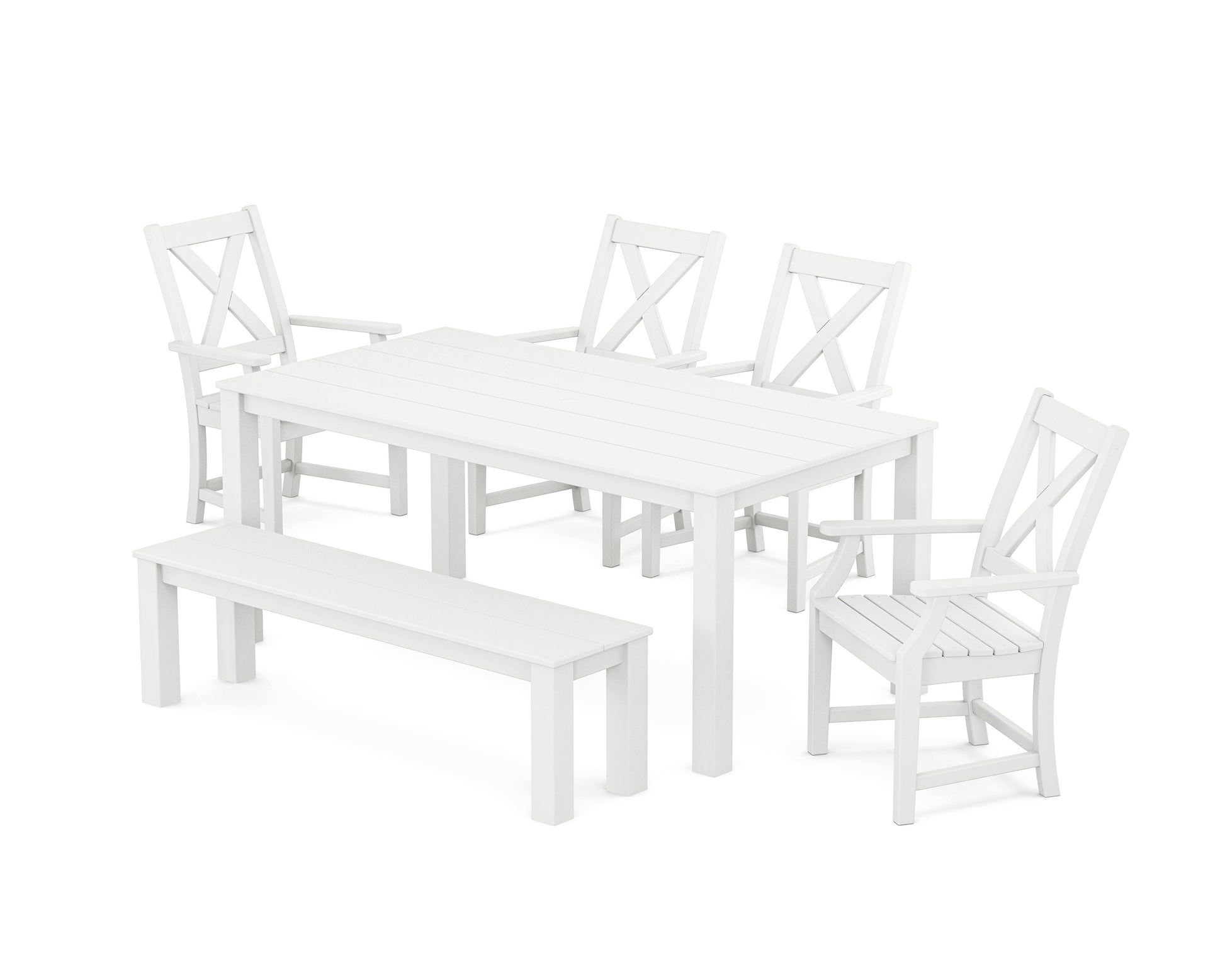 POLYWOOD Braxton 6-Piece Parsons Dining Set with Bench — White