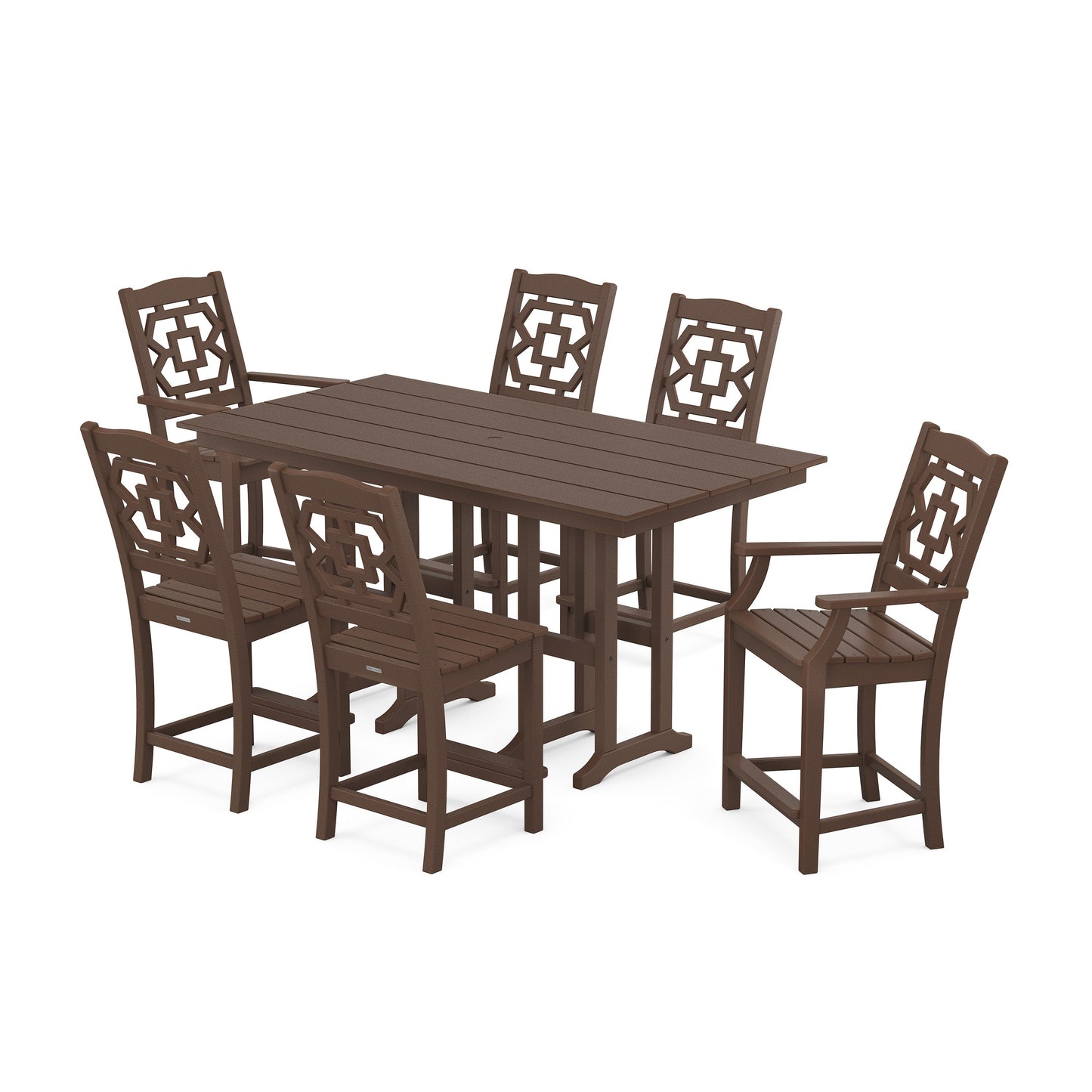 POLYWOOD Chinoiserie 7-Piece Farmhouse Counter Set — Mahogany