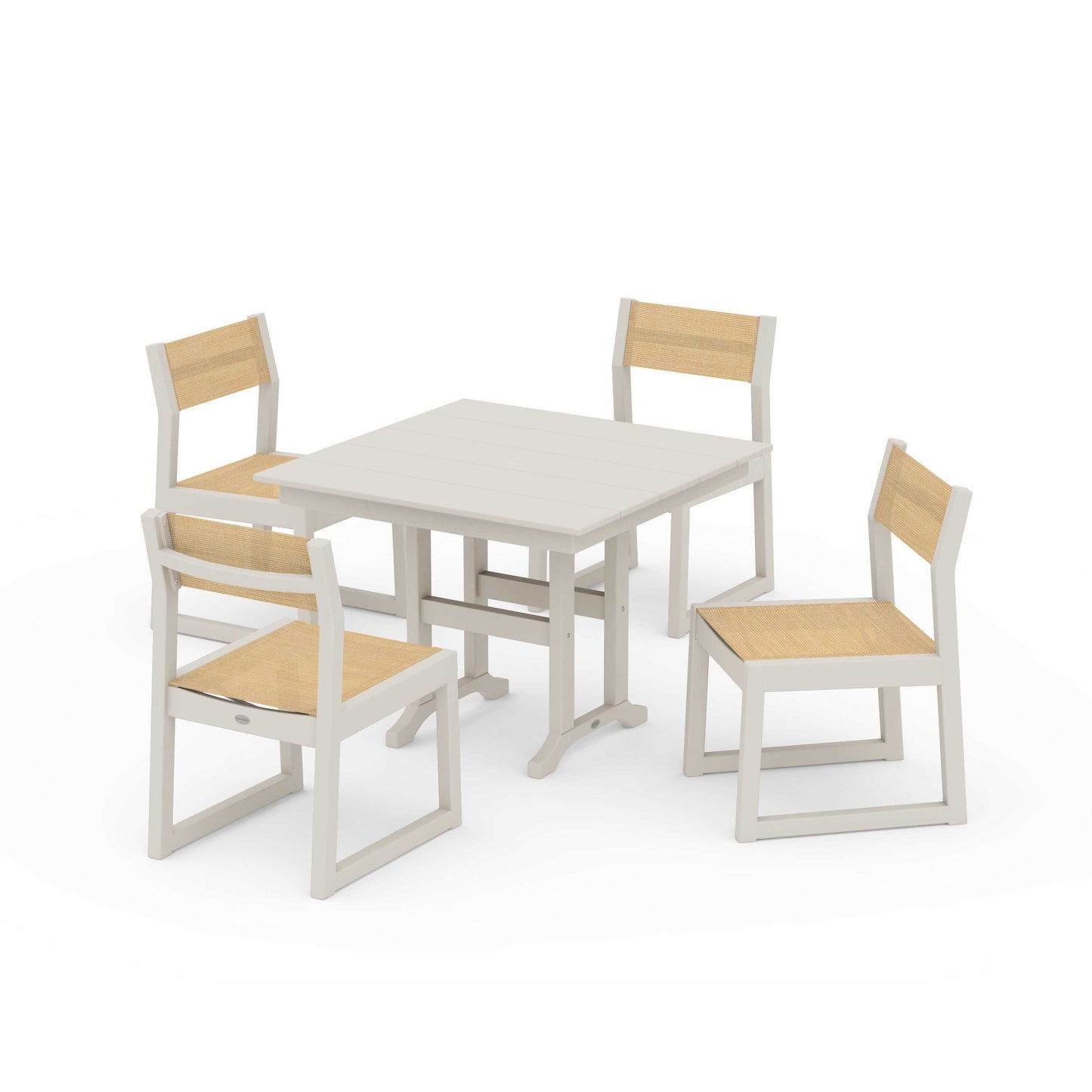 POLYWOOD EDGE Sling Side Chair 5-Piece Farmhouse Dining Set — Sand / Dupioni Apricot Sling